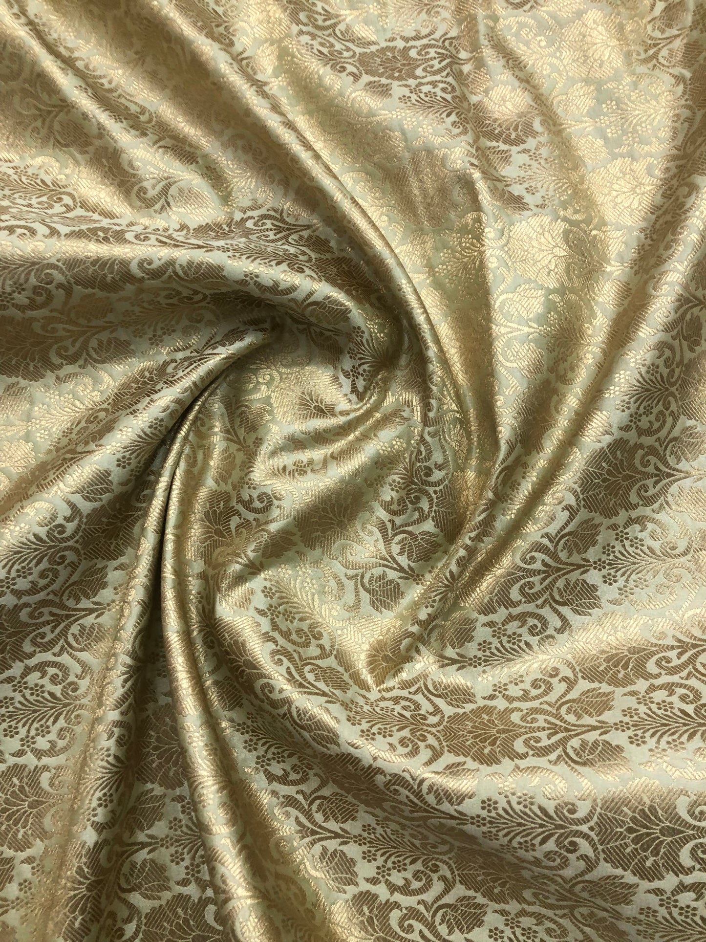 Indian Banarasi Brocade Fabric in Sage Green and Gold color, Multiple lengths will come in the continuous piece - NF901