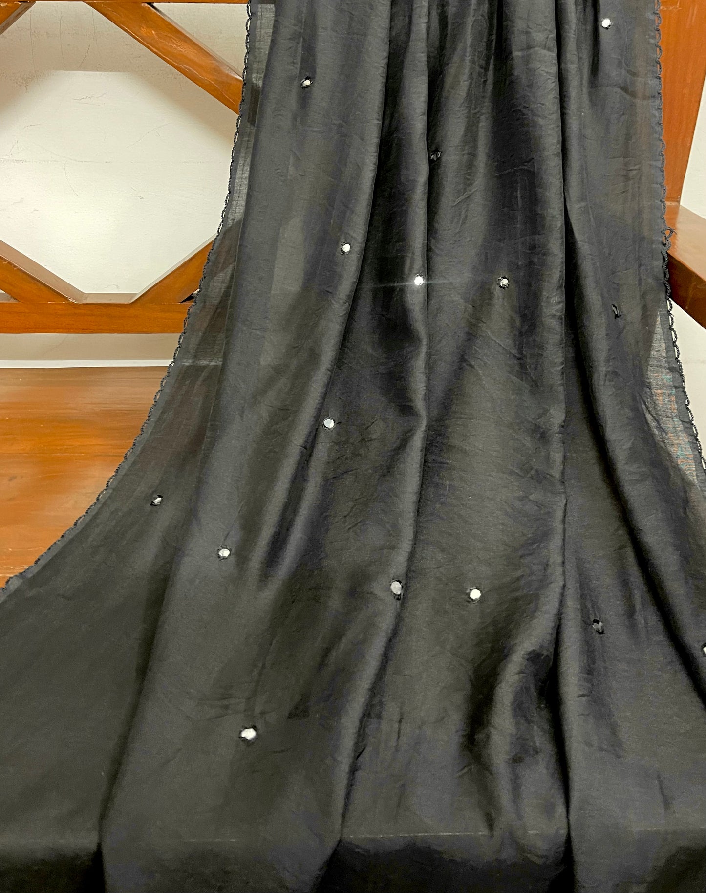 Black Scarf, Stole, Dupatta, Shawl, Abaya, Chunari, Viscose Silk cotton Embroidered Indian fabric Chunni DP911