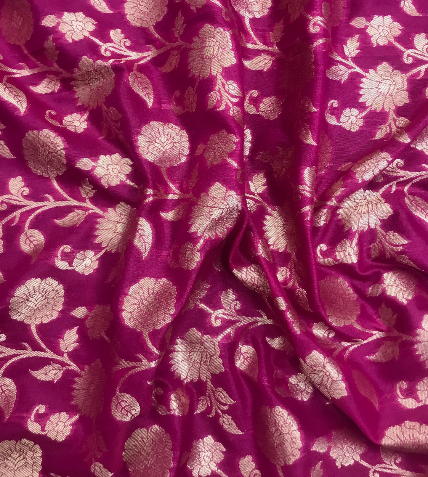 Indian Banarasi Brocade Fabric in Fuchsia and Gold color, Multiple lengths will come in the continuous piece - NF779