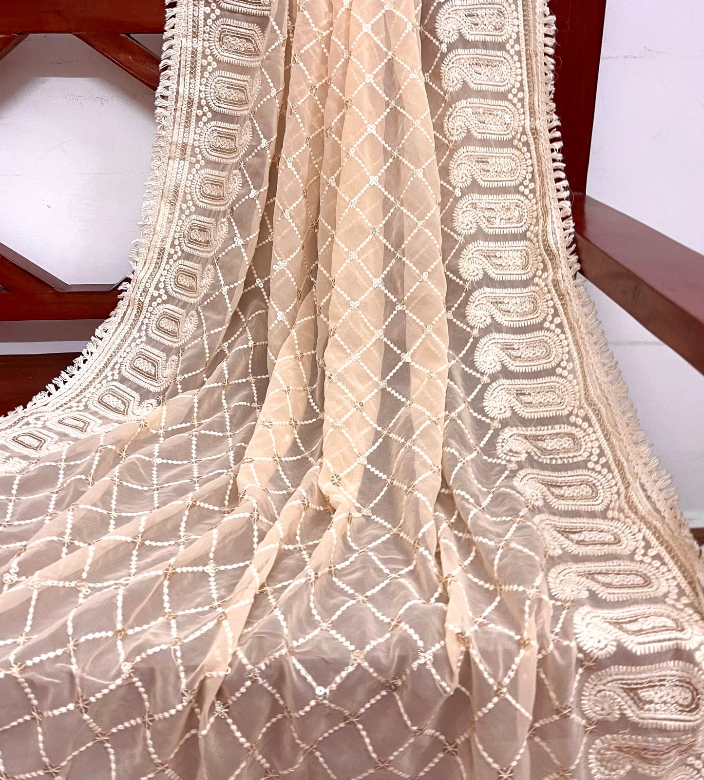 Pastel pink Georgette Embroidered Dupatta/ Scarf, Lakhnavi Chikankari Indian style dupatta, Handmade Dupatta/Shawl, Indian DP1056