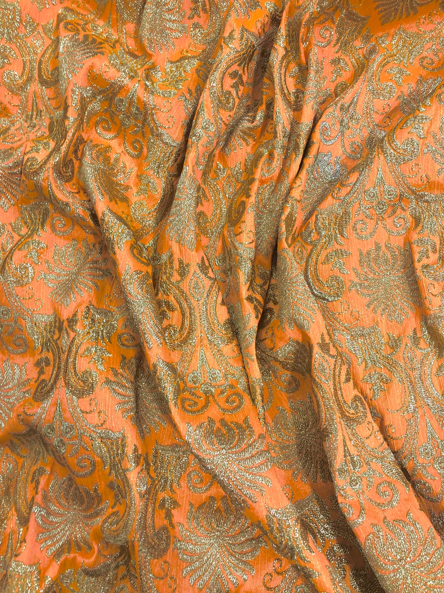 Indian Embroidered Fabric in Orange color, Multiple lengths will come in the continuous piece - NF842