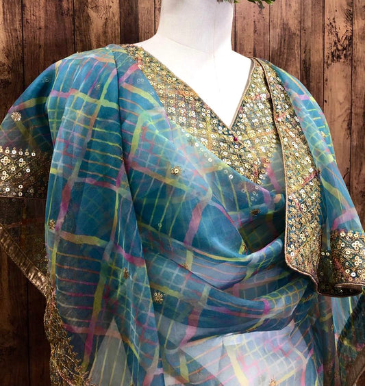 Green Embroidered Organza Dupatta for Women with Embroidered border, Stole, Scarf, shawl, abaya, Chuniri, Embroidered Indian Chunni, DP1023