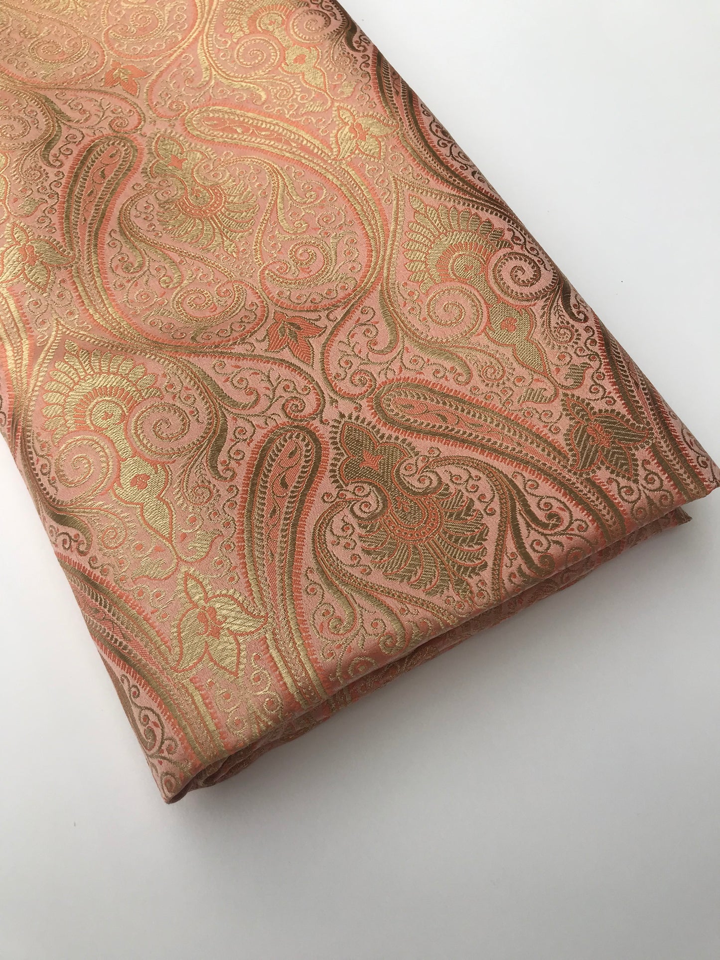 Indian Banarasi Brocade fabric in Coral and Gold color, Multiple lengths will come in the continuous piece - NF2003