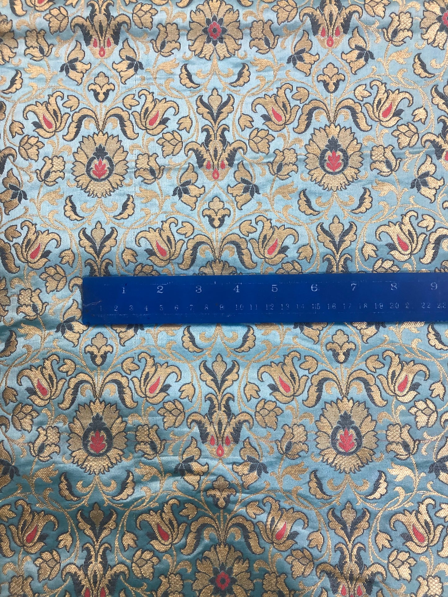 Indian Banarasi Brocade fabric in Slate Blue and gold color, Multiple lengths will come in the continuous piece - NF776