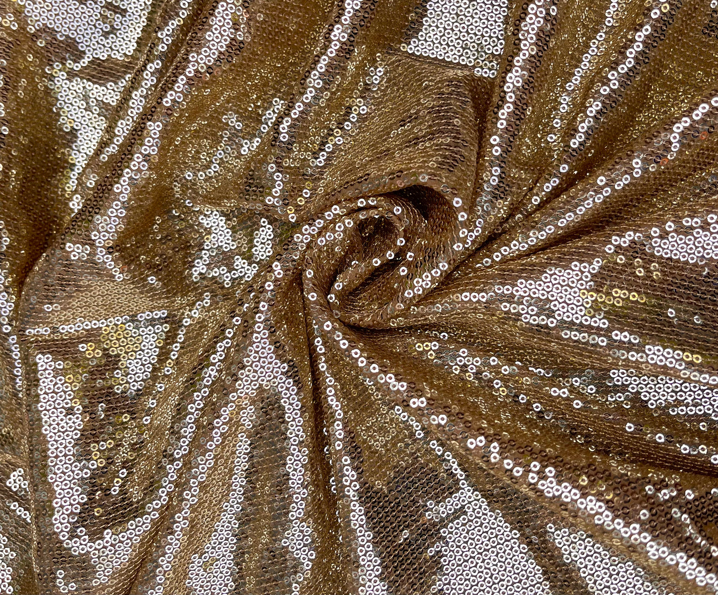 Embroidered Sequin Georgette Fabric in Gold Brown color, Multiple lengths will come in the continuous piece - SQAF889