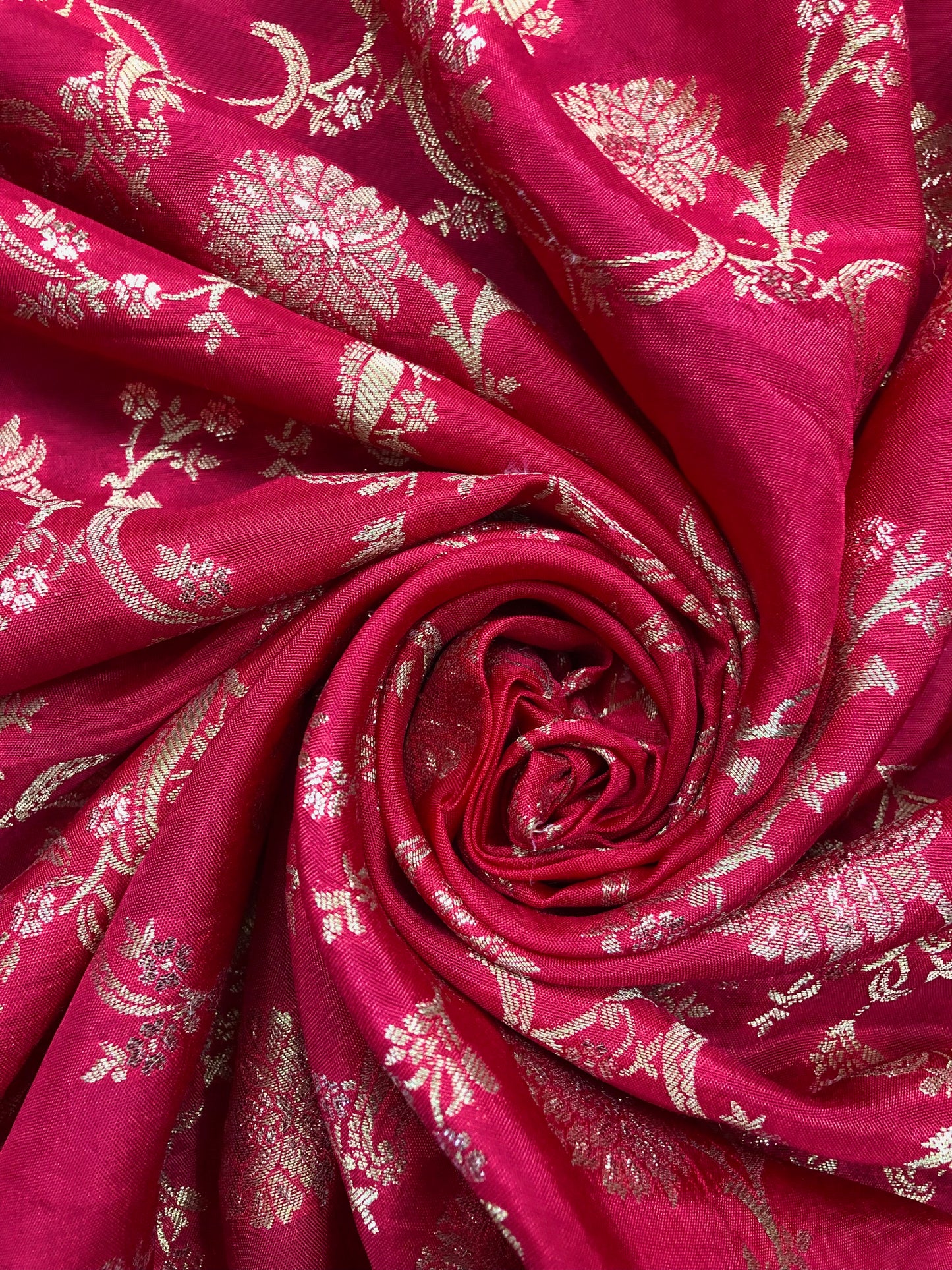 Indian Banarasi Brocade Silk Fabric in Coral and Gold  color, Multiple lengths will come in the continuous piece - NF579