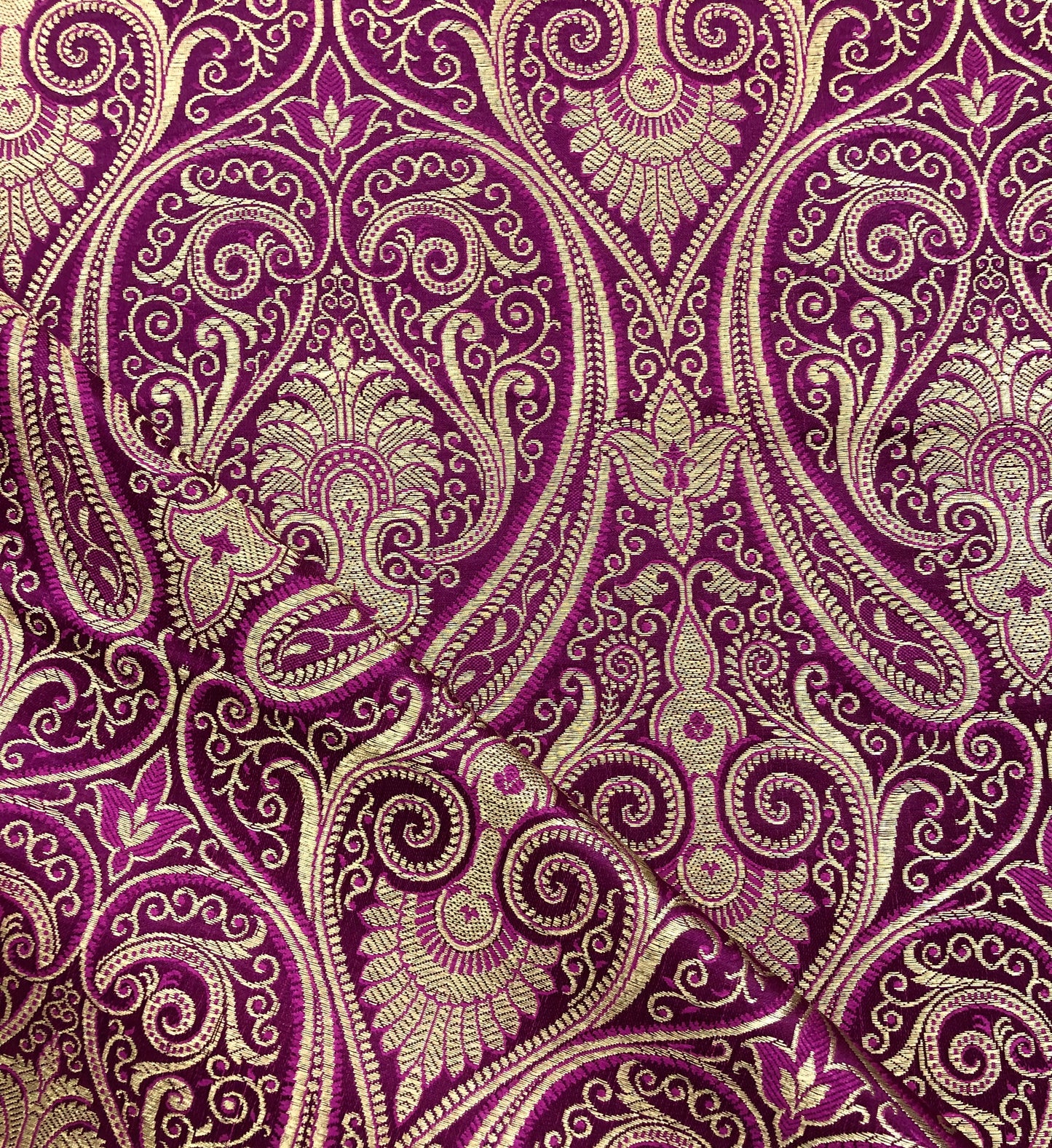 Indian Banarasi Brocade Fabric in Purple and Gold color, Multiple lengths will come in the continuous piece - NF363