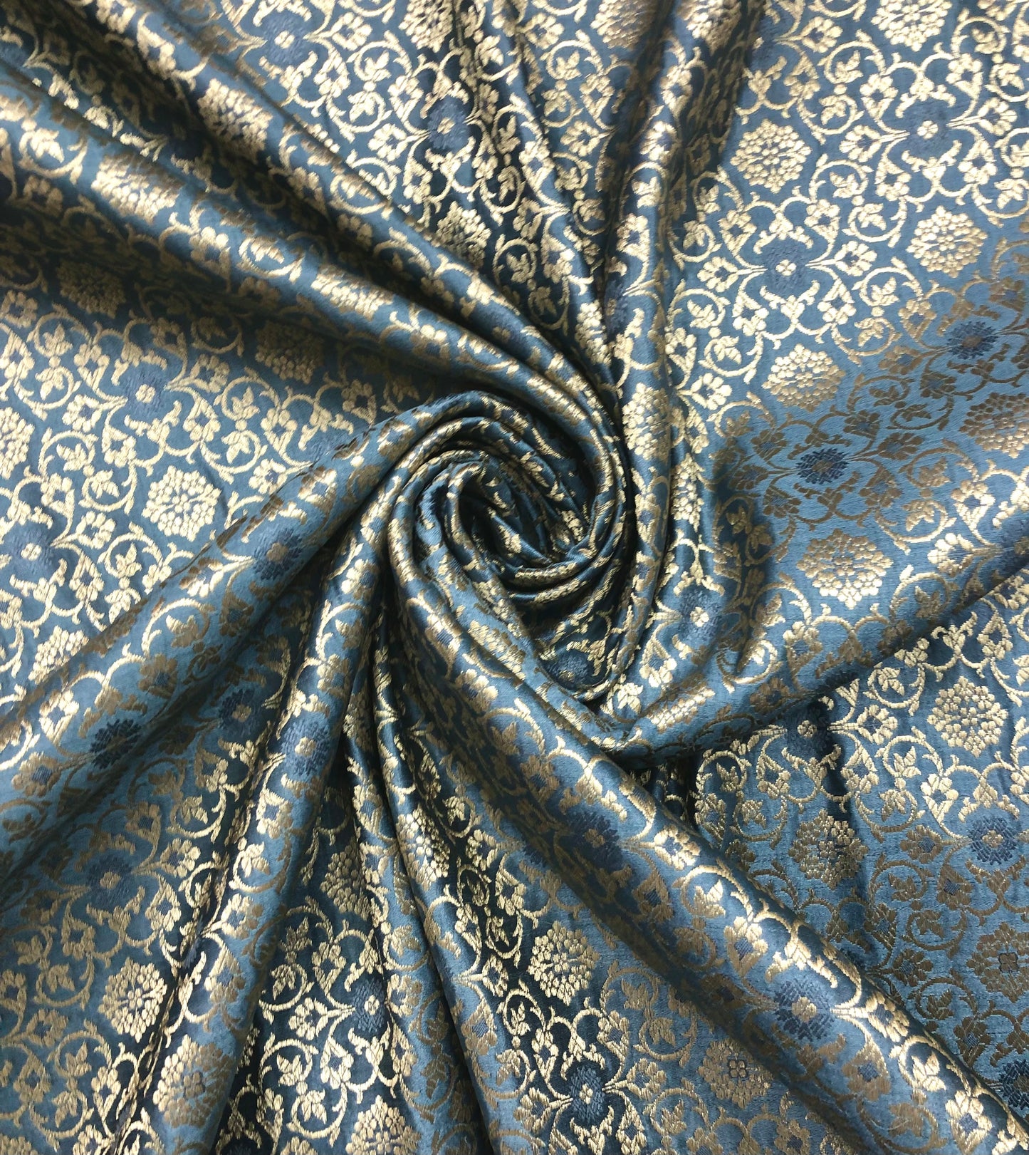 Indian Banarasi Brocade fabric in Gray and Gold color, Multiple lengths will come in the continuous piece - NF887