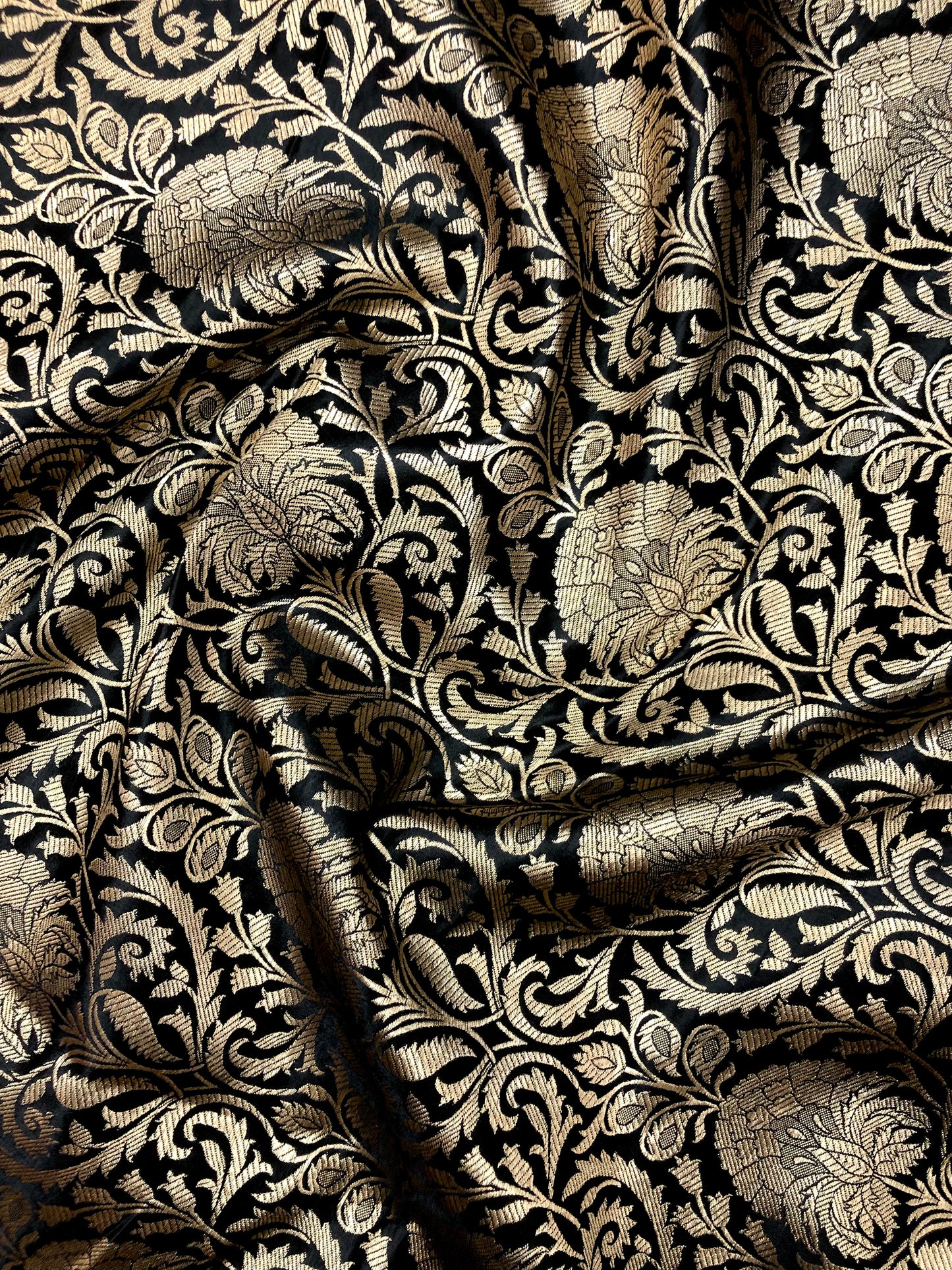 Black and Gold Brocade fabric Kimkhab Wedding Dress Fabric, Jacquard Fabric, Multiple yardage will come in one piece - NF640