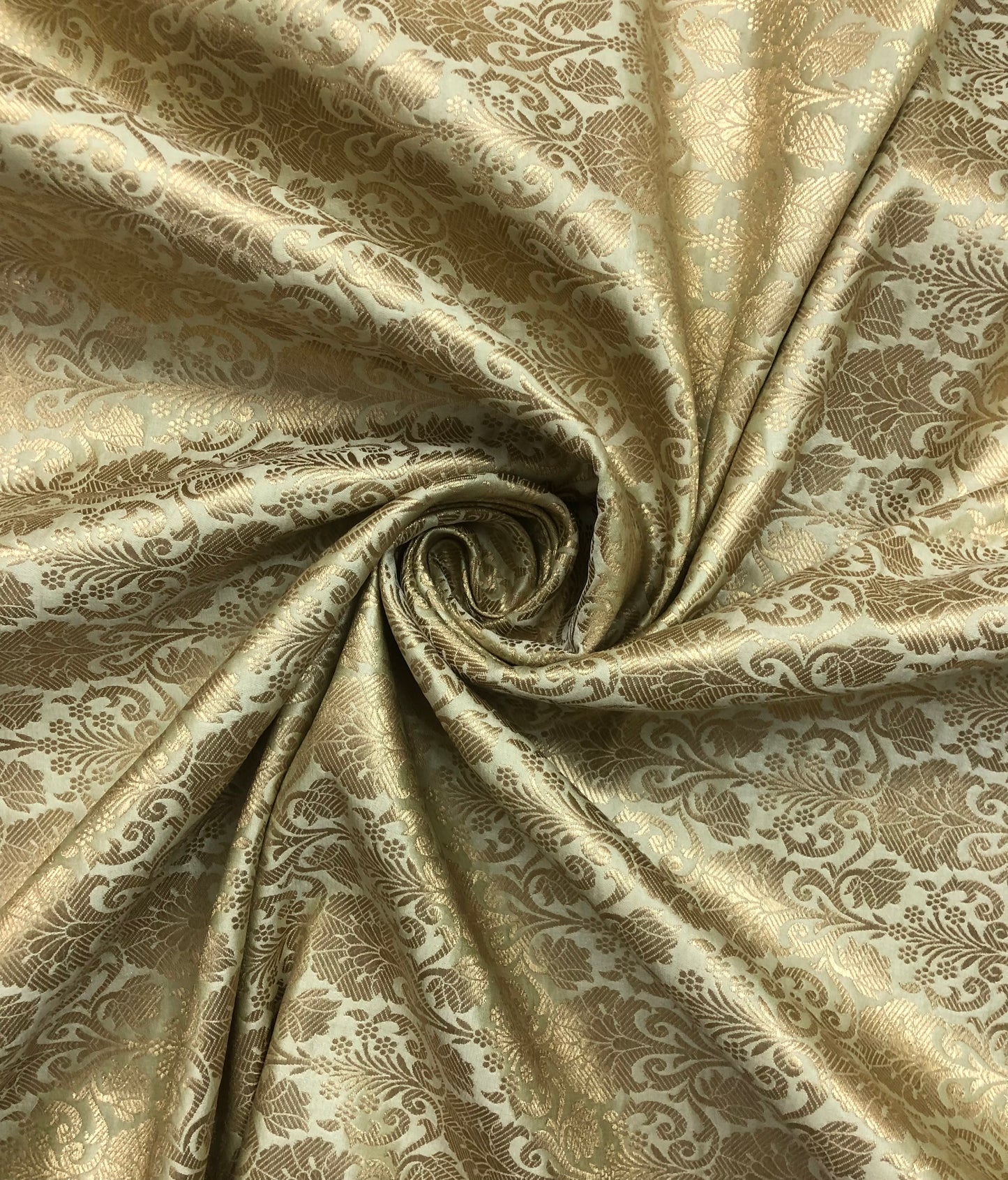 Indian Banarasi Brocade Fabric in Sage Green and Gold color, Multiple lengths will come in the continuous piece - NF901