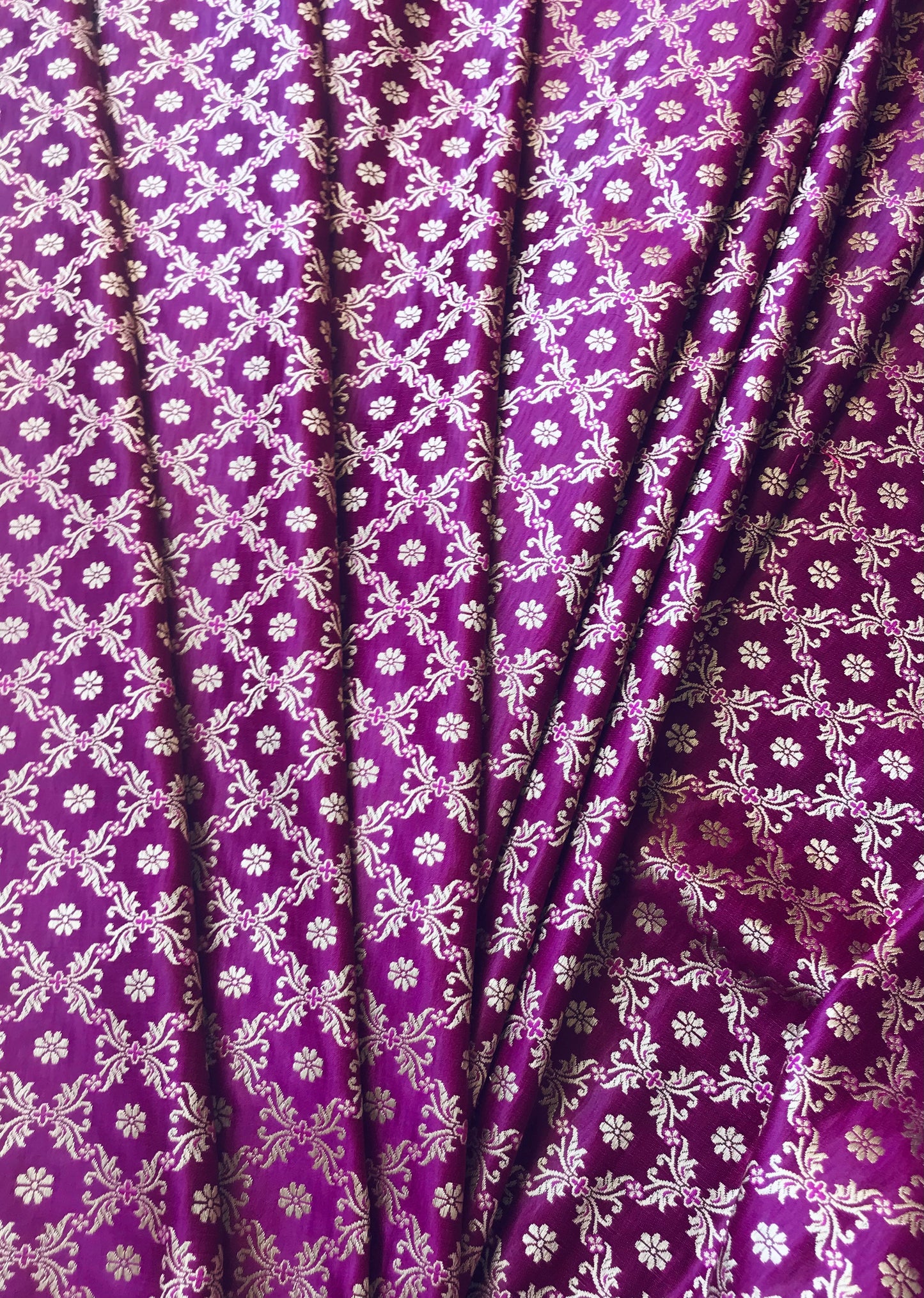 Indian Banarasi Brocade fabric in Purple and Gold color, Multiple lengths will come in the continuous piece - NF210