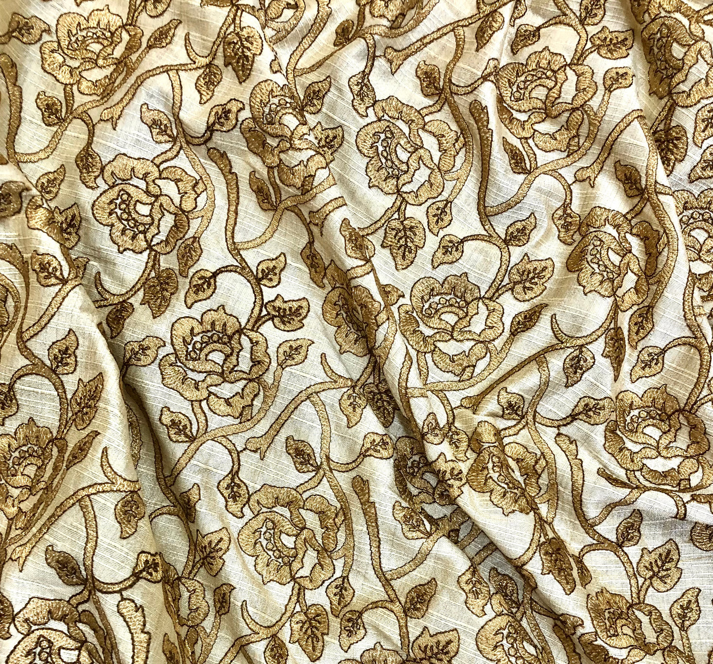 indian Embroidered Fabric in Beige color, Multiple lengths will come in the continuous piece - NF825