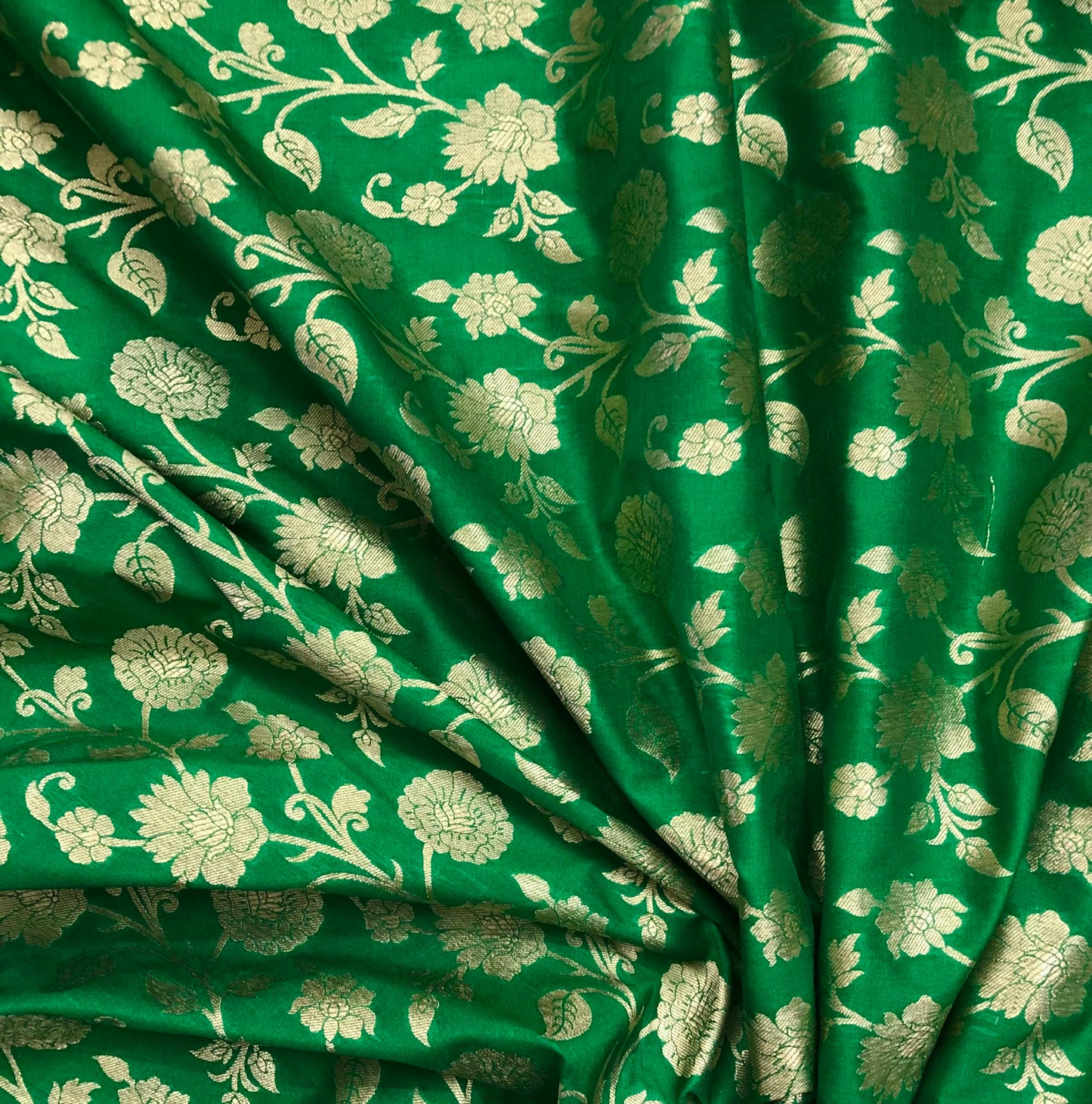 Indian Banarasi Brocade Fabric in Green and Gold color, Multiple lengths will come in the continuous Piece - NF789