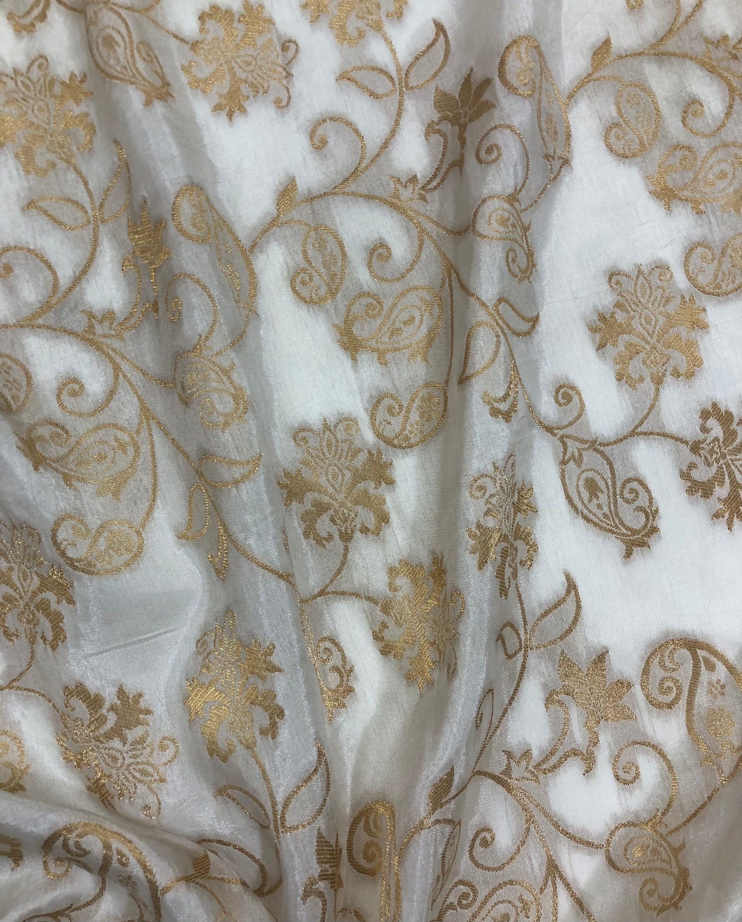 Off White and Gold Dola Silk Dyeable Fabric, Wedding Dress Fabric,  Multiple lengths will come in a continuous piece - NF862