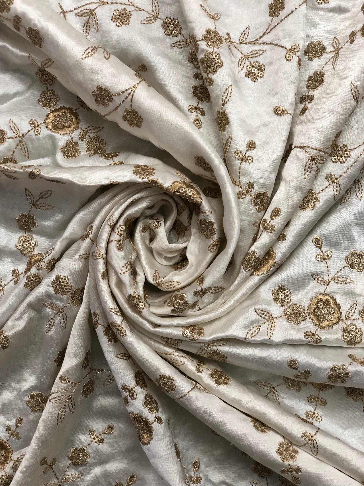 White & Gold Embroidered Dress Fabric, Gown, Drapery Bridal Wedding Fabric Multiple yardage will come in the continuous length - NF506