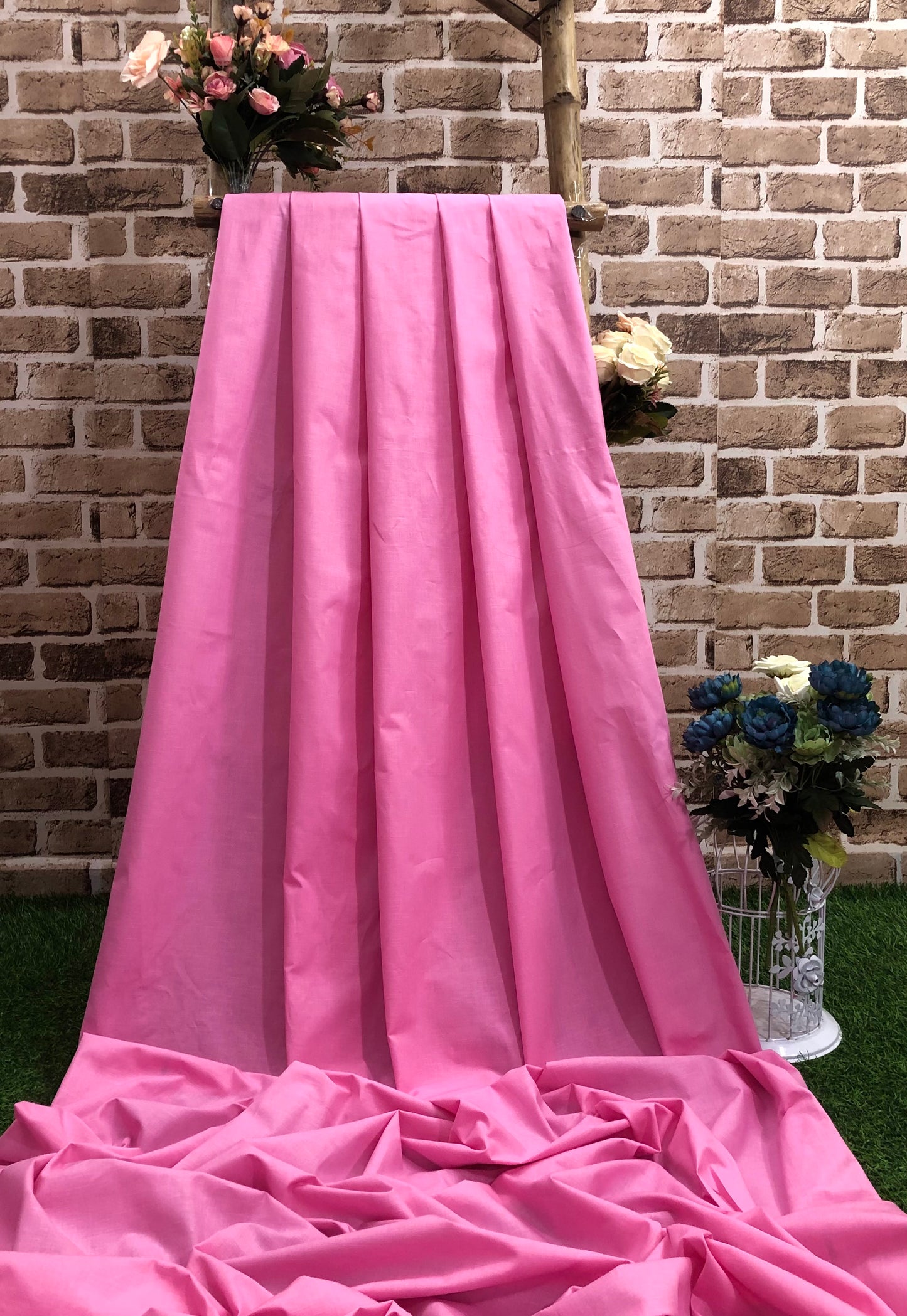 Pure Cotton fabric in Pink Color, Multiple lengths will come in the continuous piece - COTF21