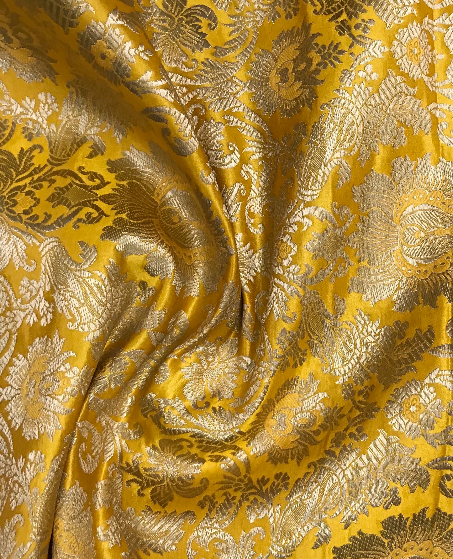 Indian Banarasi Brocade fabric in Yellow and Gold color, Multiple lengths will come in the continuous piece - NF409