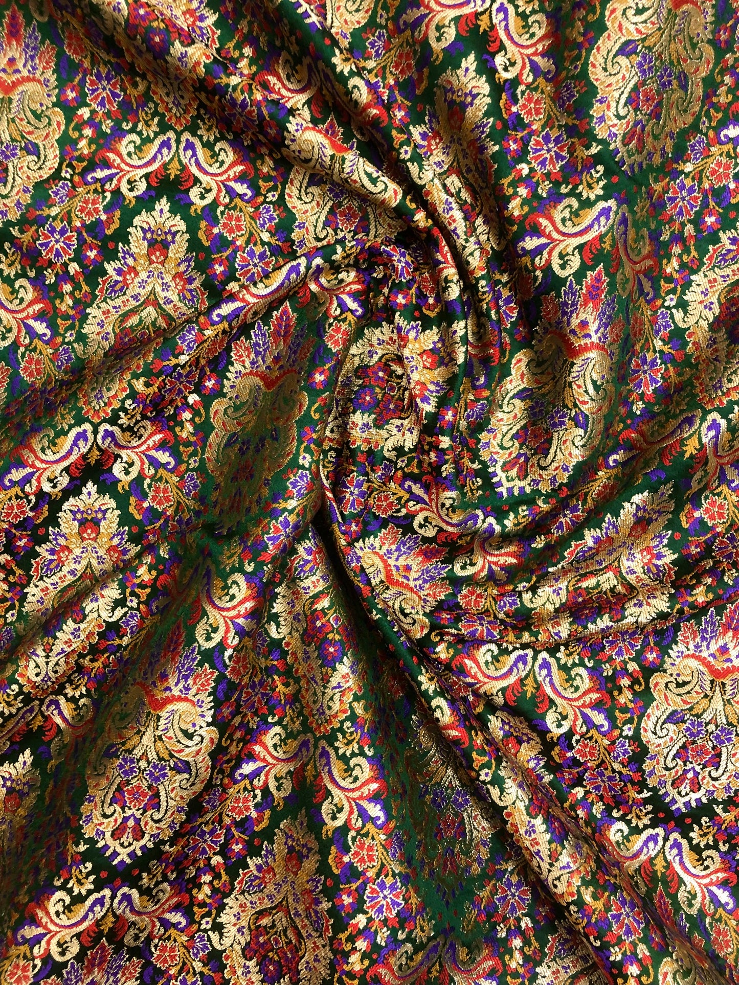 Indian Banarasi Brocade fabric in Green and Gold color, Multiple lengths will come in the continuous piece - NF594