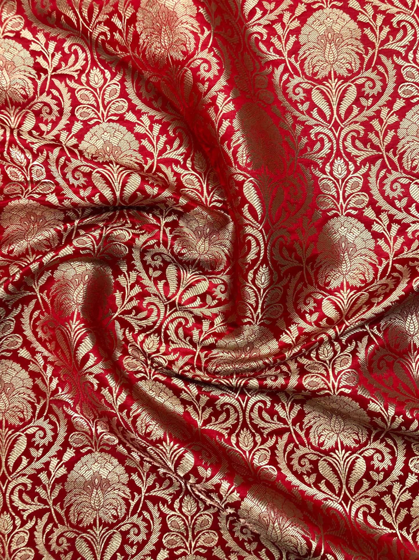 Indian Banarasi Brocade Fabric in Red and Gold color, Multiple lengths will come in the continuous Piece - NF416