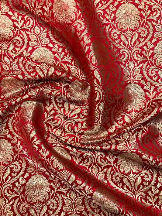 Red Gold jacquard brocade fabric, Hautecouture, Historical fabric, Brocart tissu, Wedding fabric, Fabric by the yard/meter - NFAF416