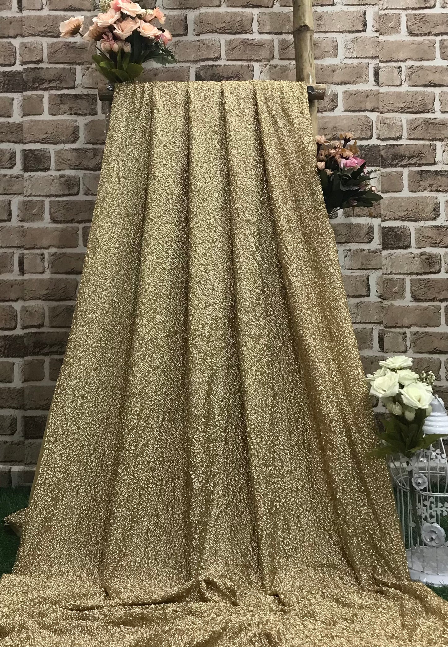 Embroidered Sequin Georgette Fabric in Soft gold color, Multiple lengths will come in the continuous piece - SQAF20