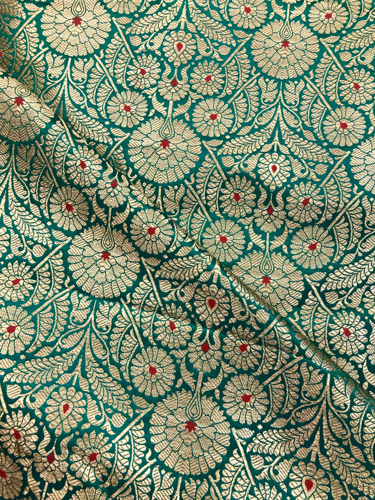 Indian Banrasi Brocade Fabric in Light Green And Gold color, Multiple lengths will come in the continuous piece - NF636