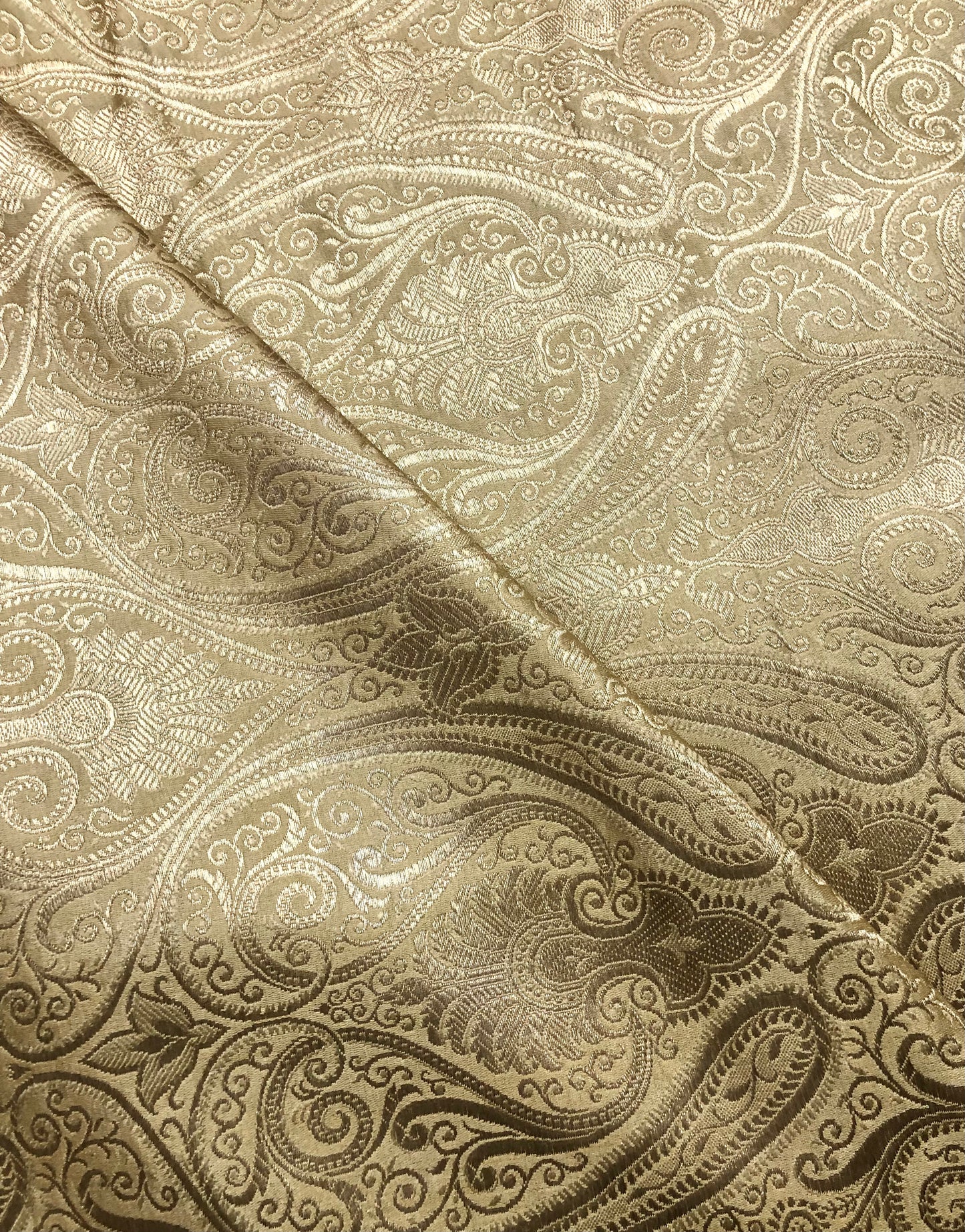 Indian Banarasi Brocade Fabric in Beige & Gold color, Multiple lengths will come in the continuous piece - NF947