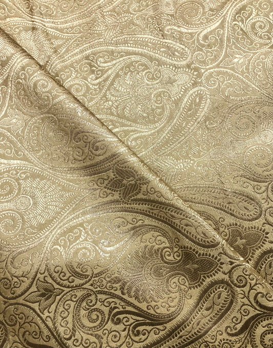 Beige gold damask jacquard brocade fabric, Home décor fabric, Theatre costume, Vintage textile, Renaissance fabric - NFAF947