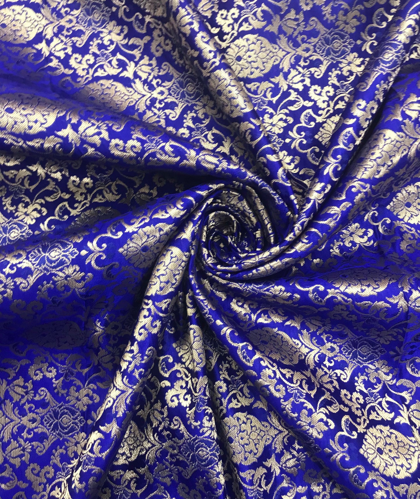 Indian Banarasi Brocade Fabric in Royal Blue and Gold color, Multiple lengths will come in the continuous piece - NF2000