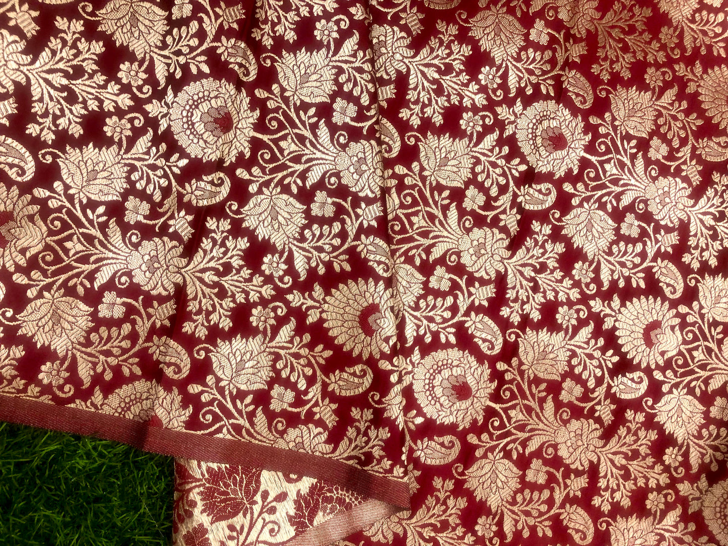 Indian Banarasi Brocade Fabric in Red and Gold color, Multiple lengths will come in the continuous piece - NF376