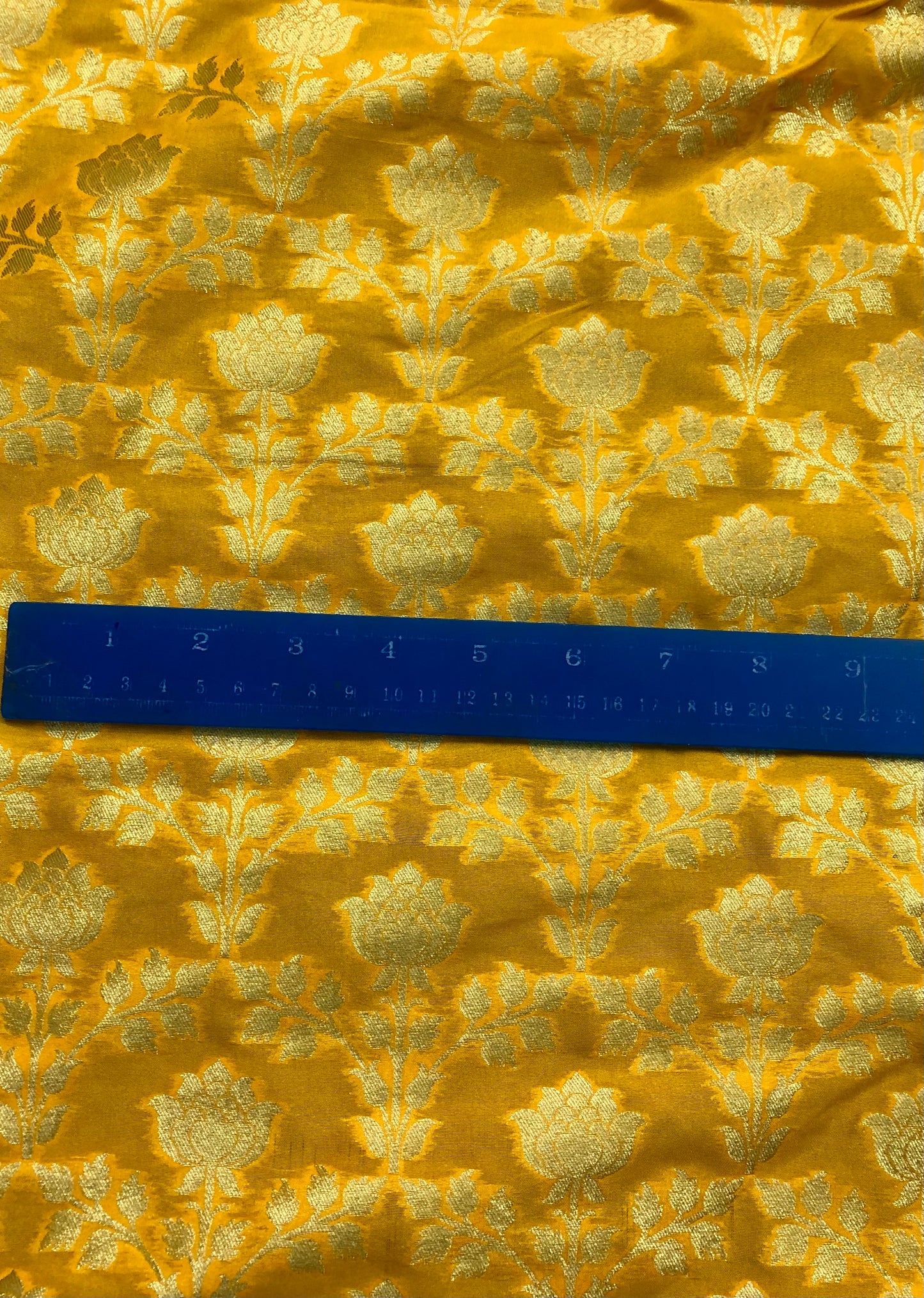 Indian Banarasi Brocade Fabric in yellow and light gold Color, Multiple lengths will come in the continuous piece - NF466