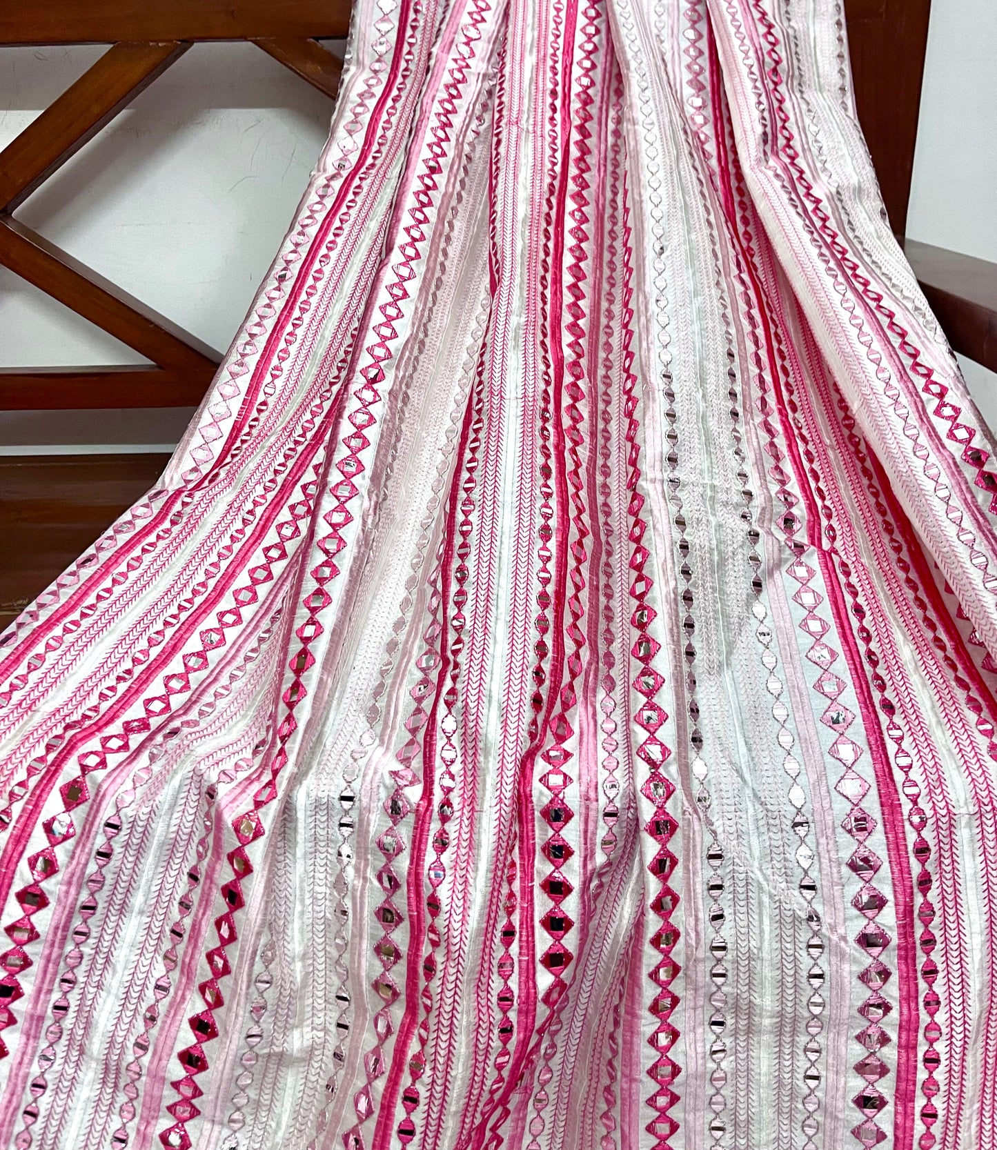 Embroidered Fabric in Pink color, Multiple lengths will come in the continuous piece - NF870