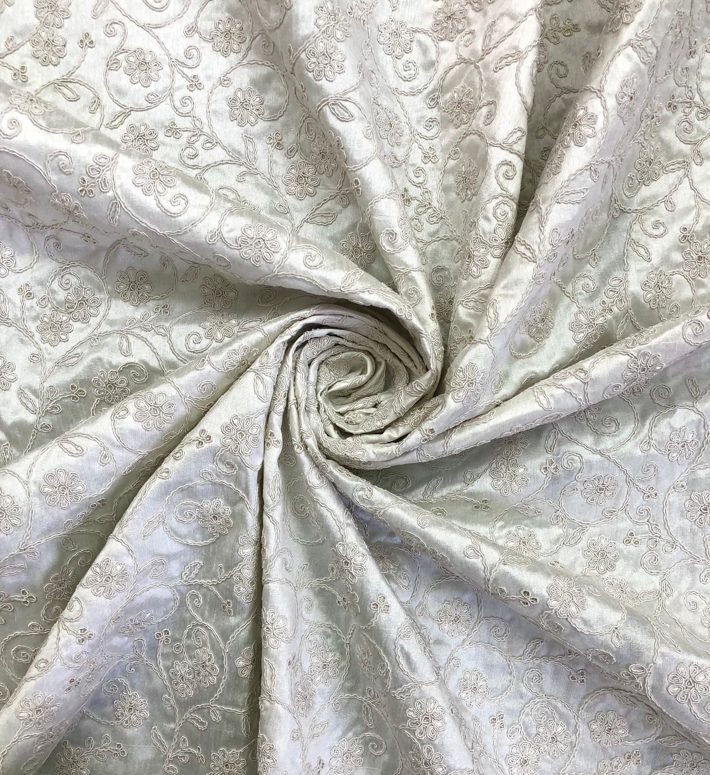 White Embroidered Fabric, Bridal Wedding Dress Fabric, Multiple lengths will come in the continuous piece - NF875