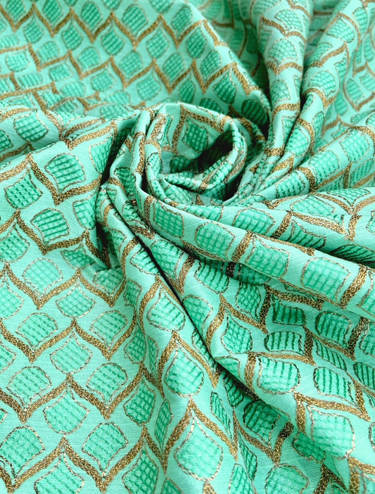 Embroidered fabric, Green Wedding dress fabric, Luxury fabric, Gold fabric, Embroidery design, Haute couture, Bridesmaid dress - NFAF836