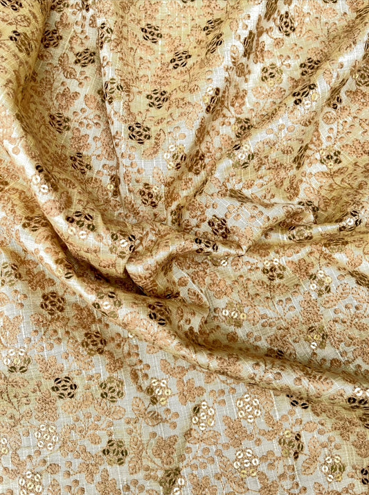 Beige Embroidered fabric, Wedding inspiration, Embroidery design, Thread embroidery, Gold fabric, Haute couture - NFAF845