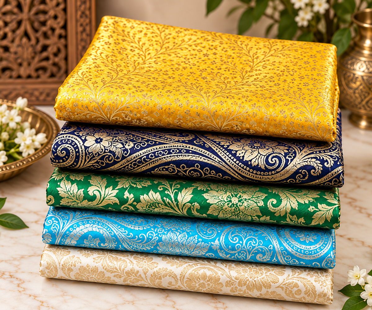 5 pcs Bundle Brocade Fabrics, assorted brocade fabric bundle, Banarasi fabric - NF010