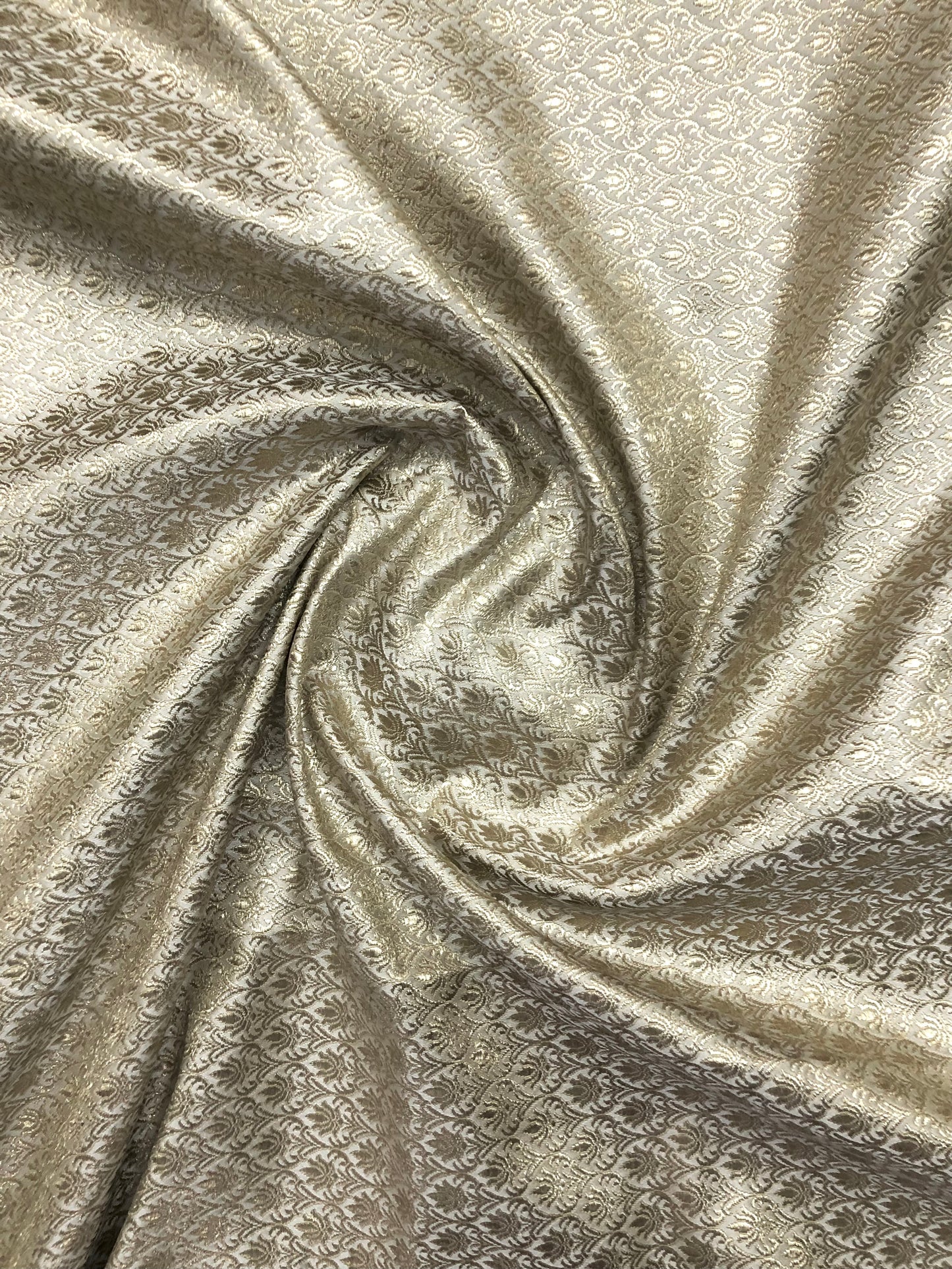 Indian Banarasi Brocade fabric in White and Gold color,  Multiple lengths will come in the continuous piece - NF544