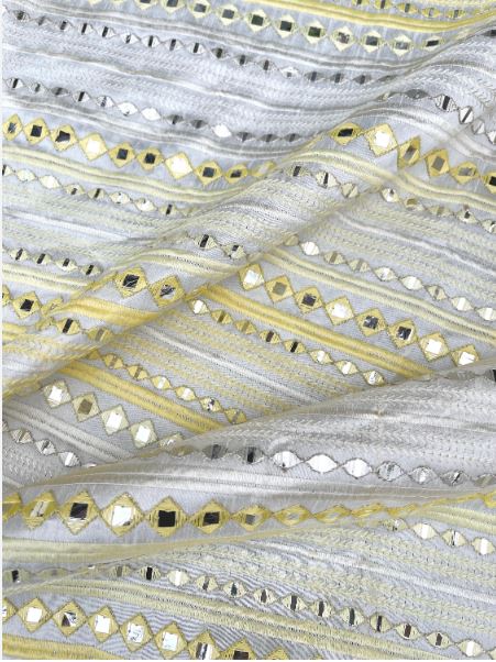 Indian Embroidered Fabric in Yellow color, Multiple lengths will come in the continuous piece - NF877