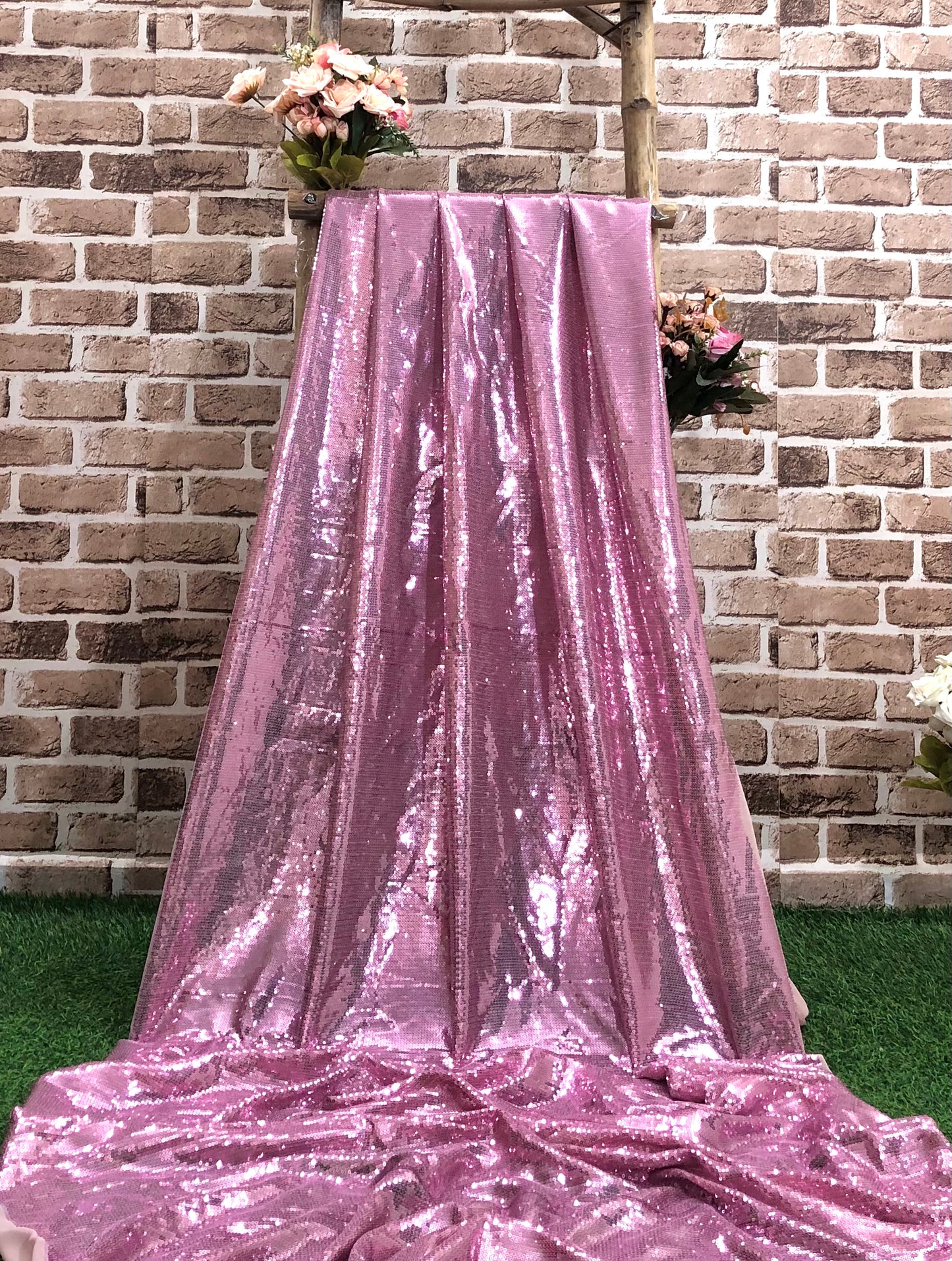 Pink Sequin Georgette Fabric,  Sequin Embroidery Fabric, Multiple yardage will come in the Continuous length SQAF829