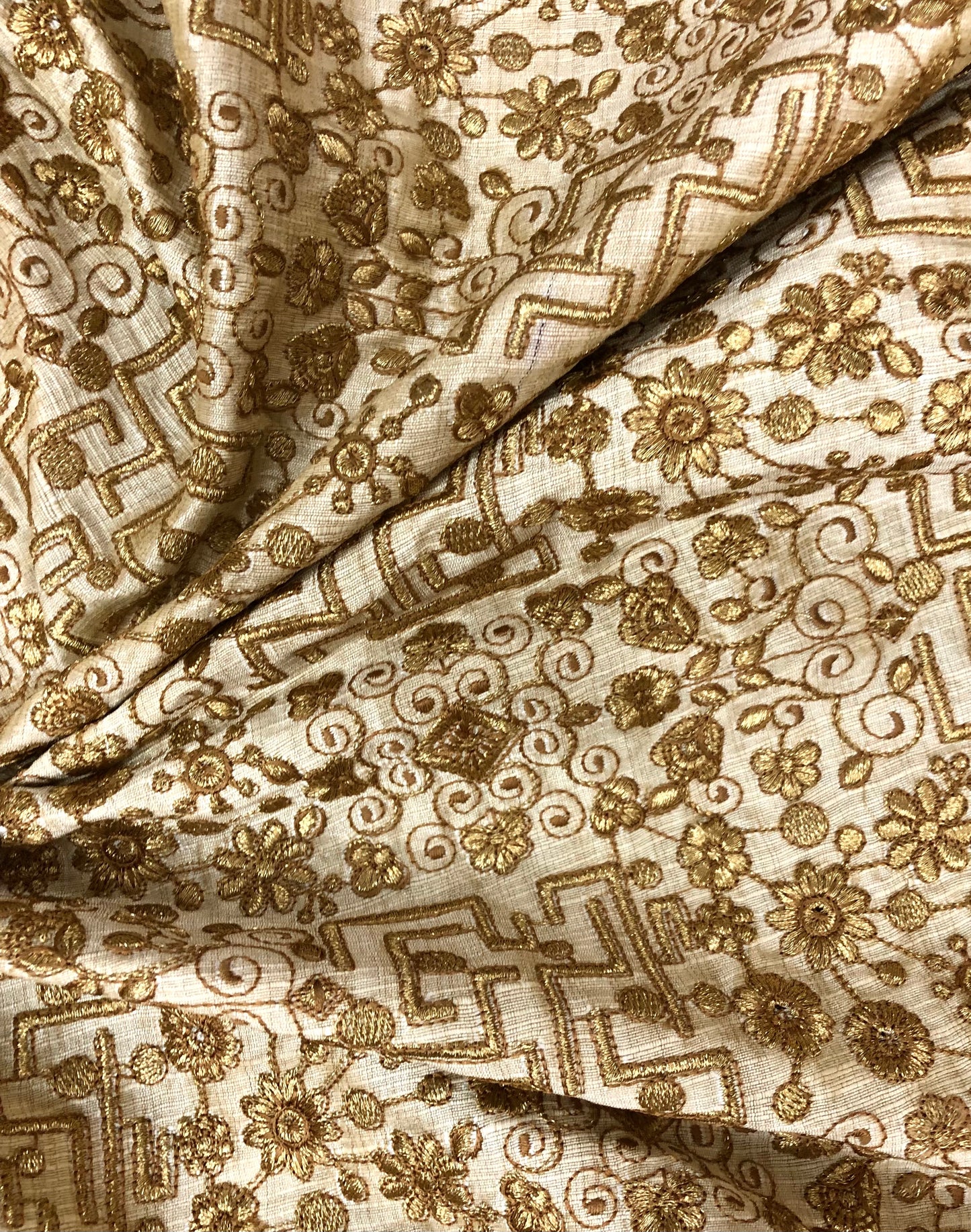 Indian Embroidered Fabric in Beige color, Multiple lengths will come in the continuous piece - NF848