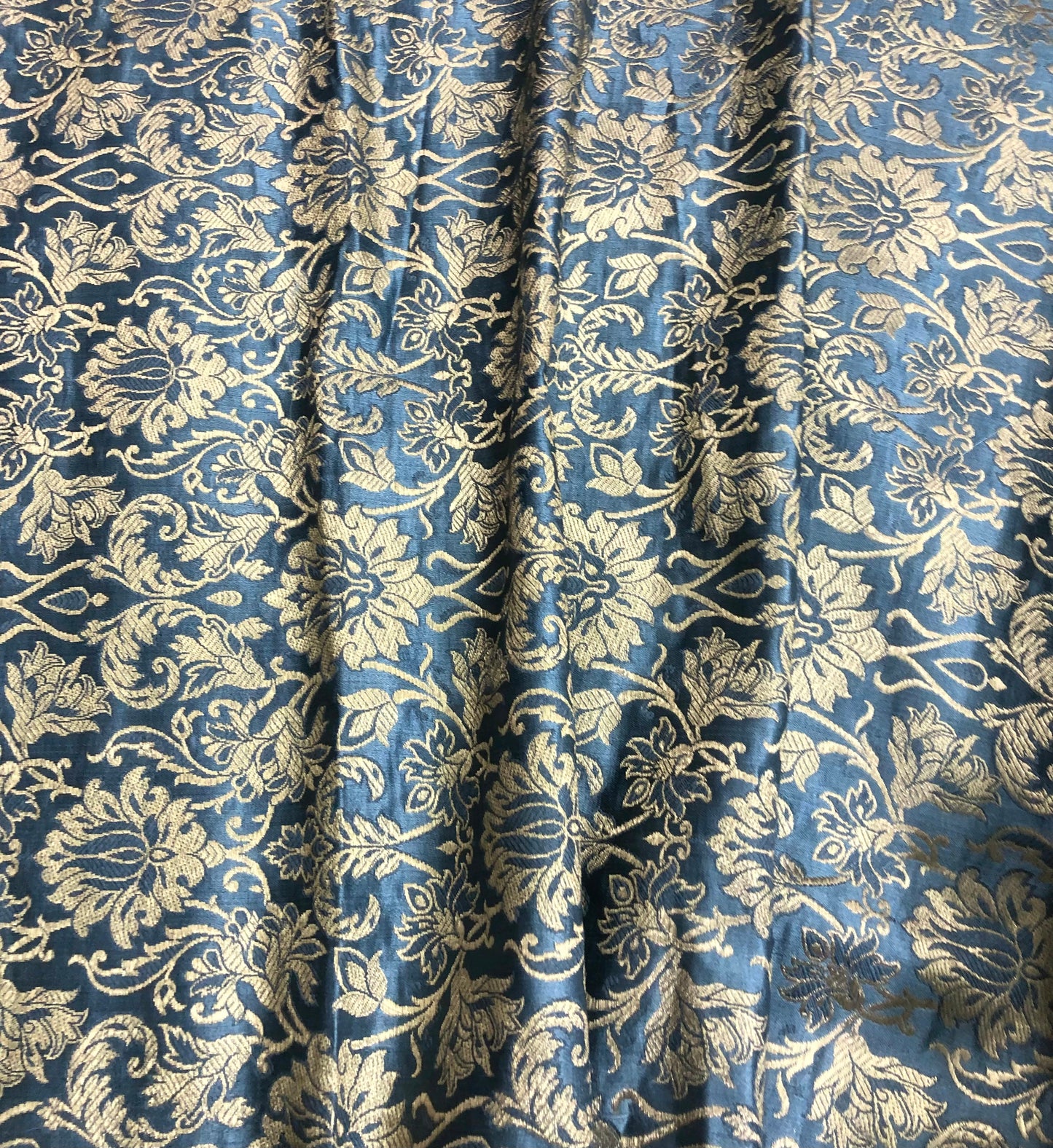 Banarasi Brocade Gray and Gold Fabric, Wedding Brocade Fabric, Multiple lengths will come in the continuous Piece - NF386