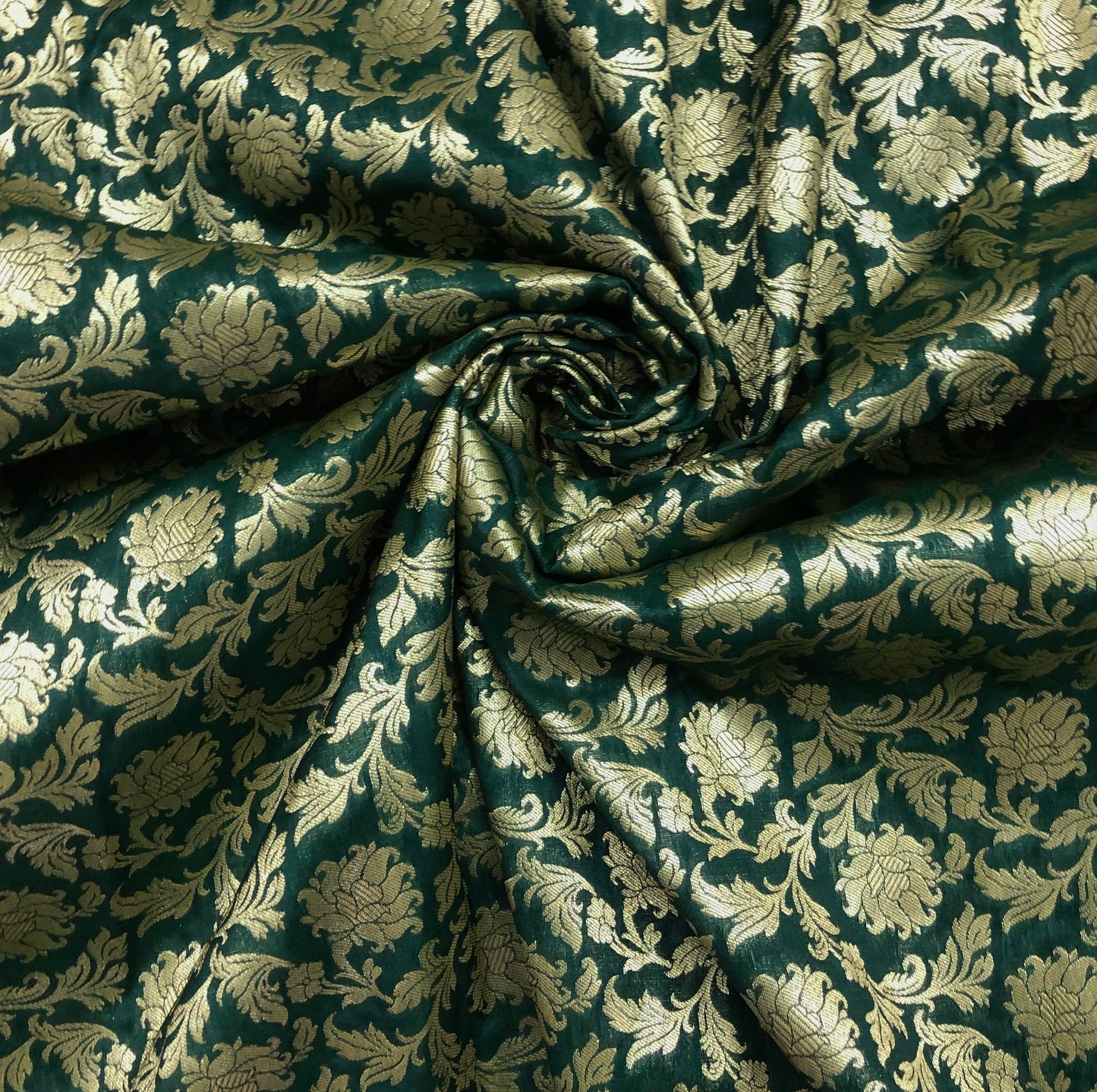 Indian Banarasi Brocade Fabric in Green and Gold Color, Multiple Length will come in a continuous Piece - NF183