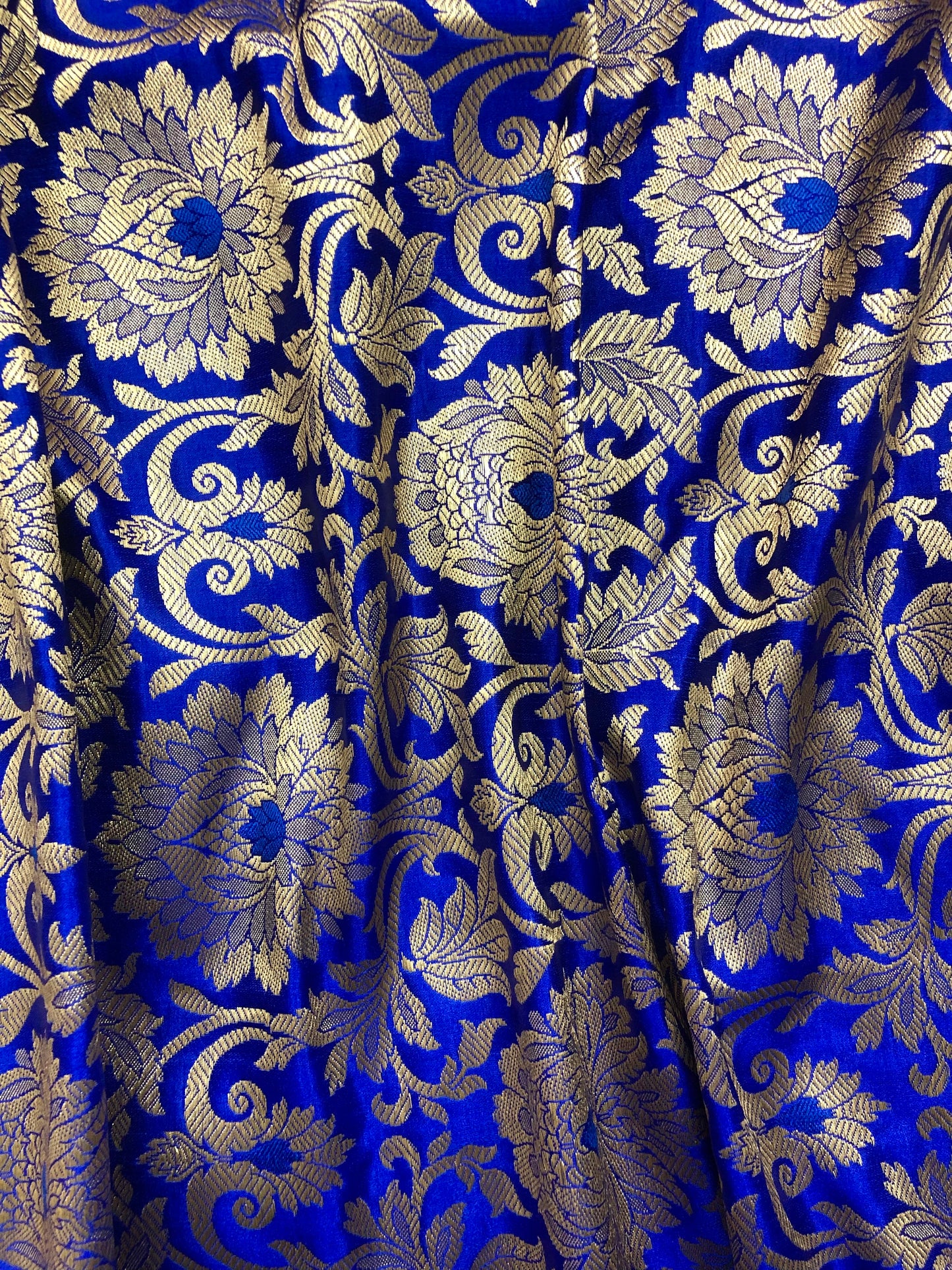 Indian Banarasi Brocade Fabric Blue and Gold color, Multiple lengths will come in the continuous piece - NF172