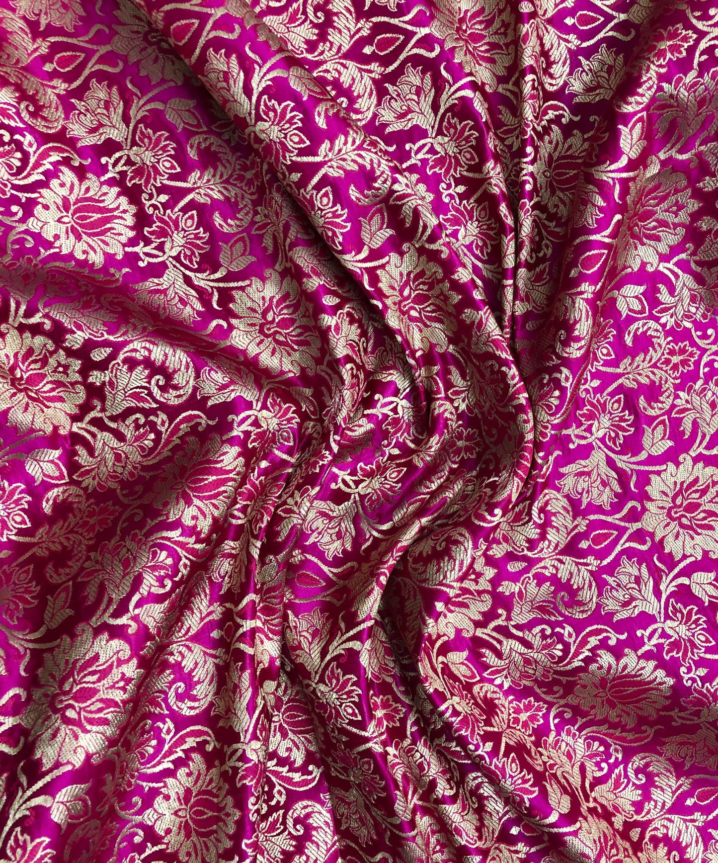 Indian Banarasi Brocade Fabric in Hot Pink and Gold color, Multiple lengths will come in the continuous Piece - NF426