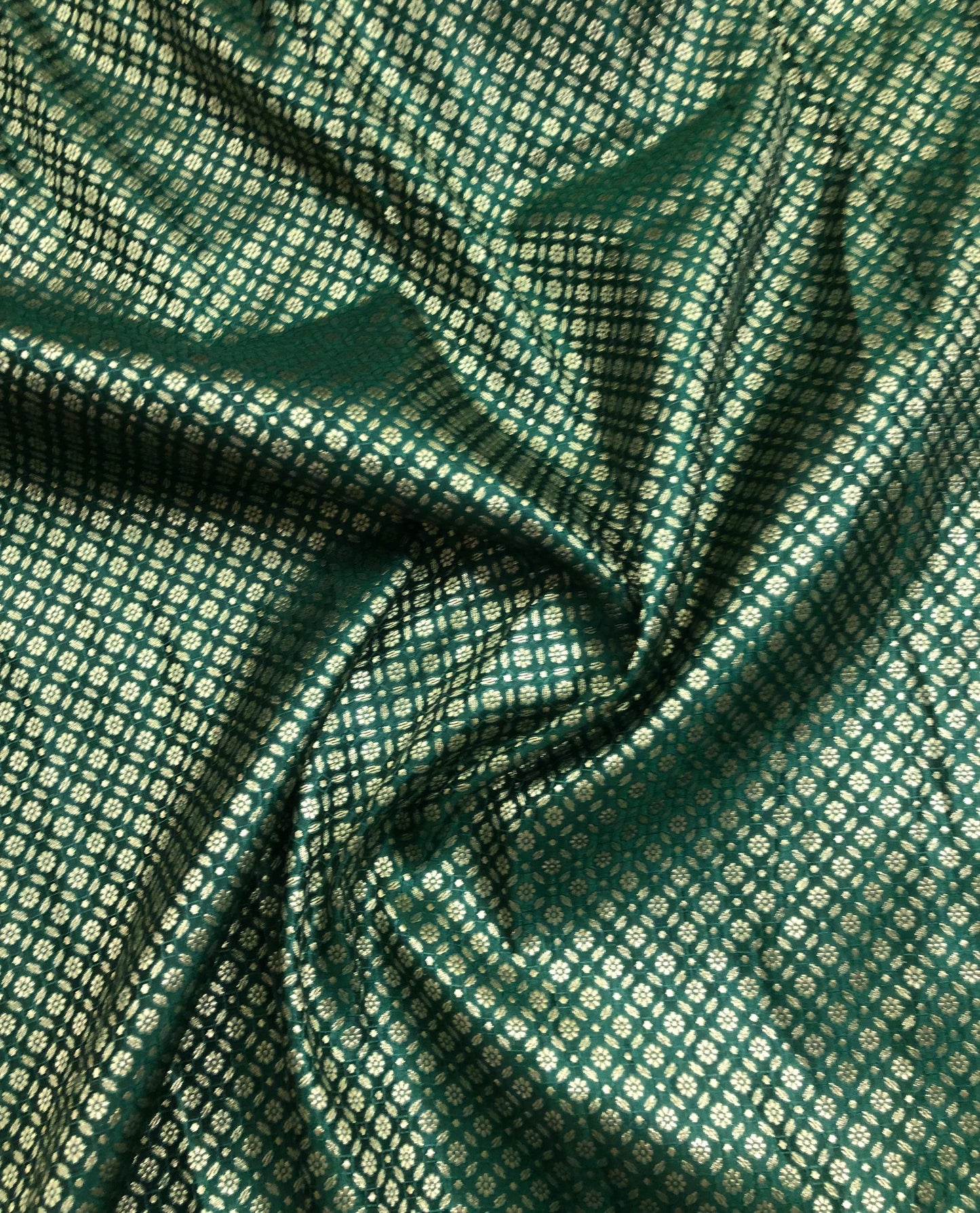 Indian Banarasi Brocade fabric in Green and Gold color, Multiple lengths will come in the continuous piece - NF569