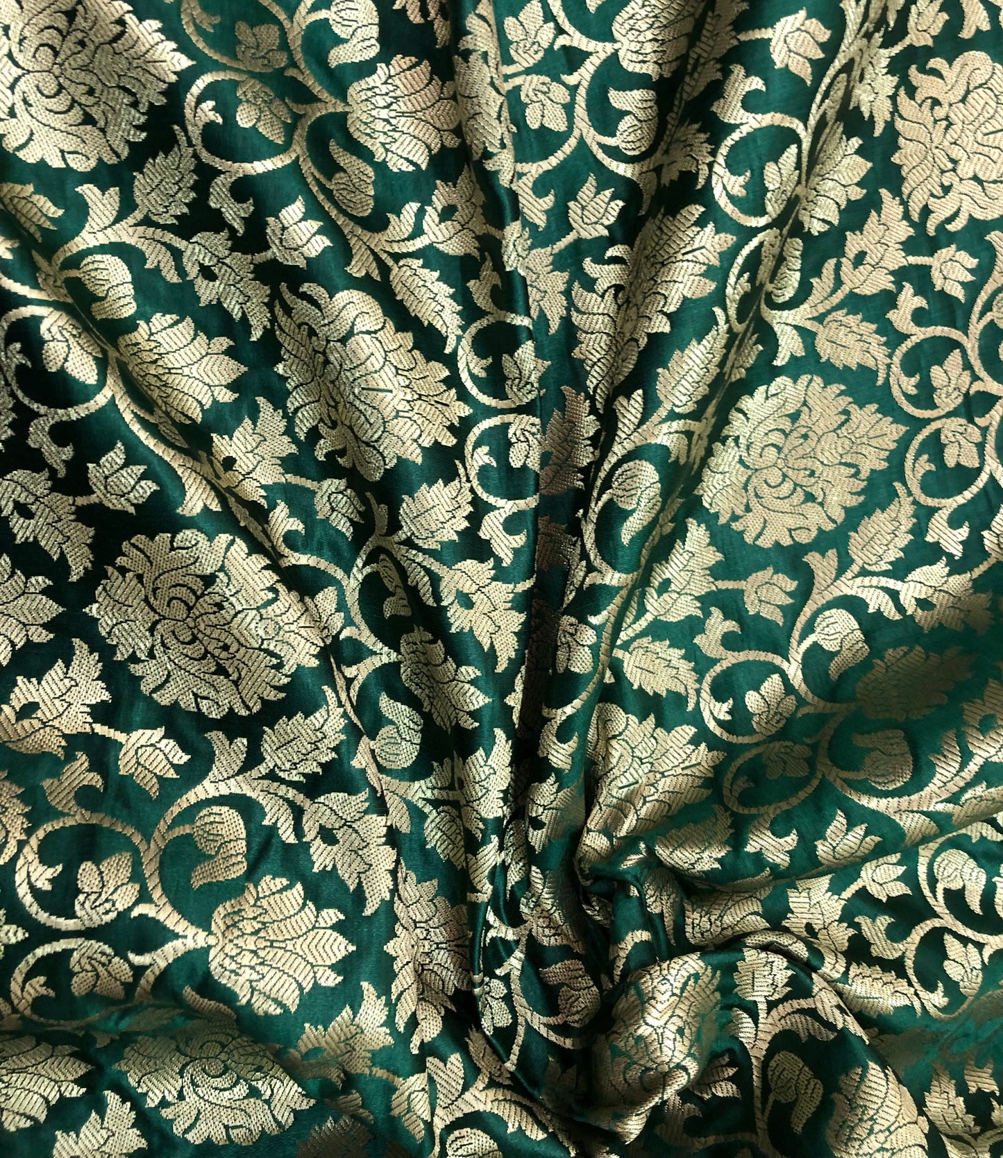 Banarasi brocade fabric, Green gold rayon silk brocade fabric, Wedding inspiration, Home décor fabric, Metallic brocade, Historical fabric - NFAF794