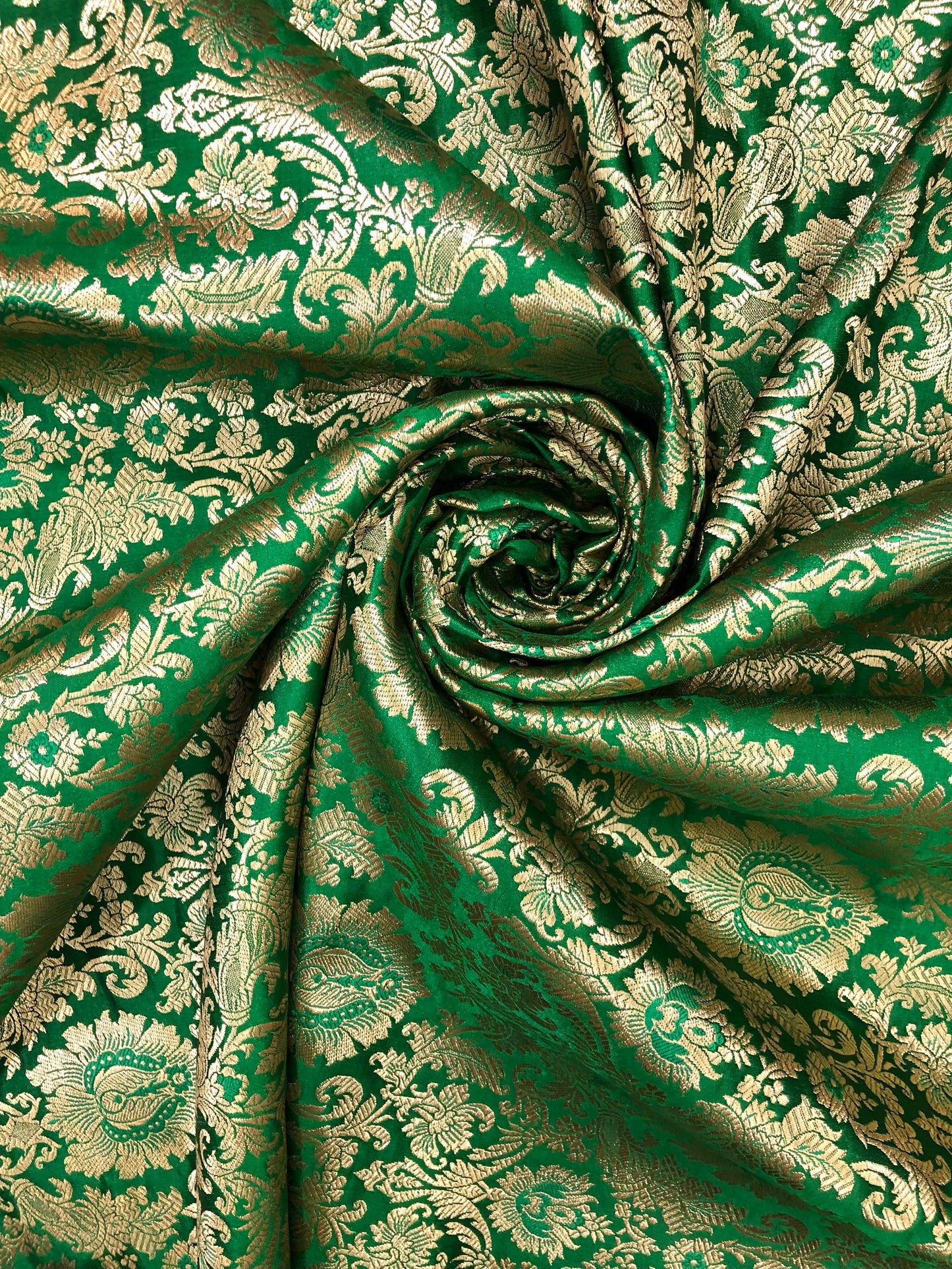 Indian Banarasi Brocade fabric in Green and Gold color, Multiple lengths will come in the continuous piece - NF323