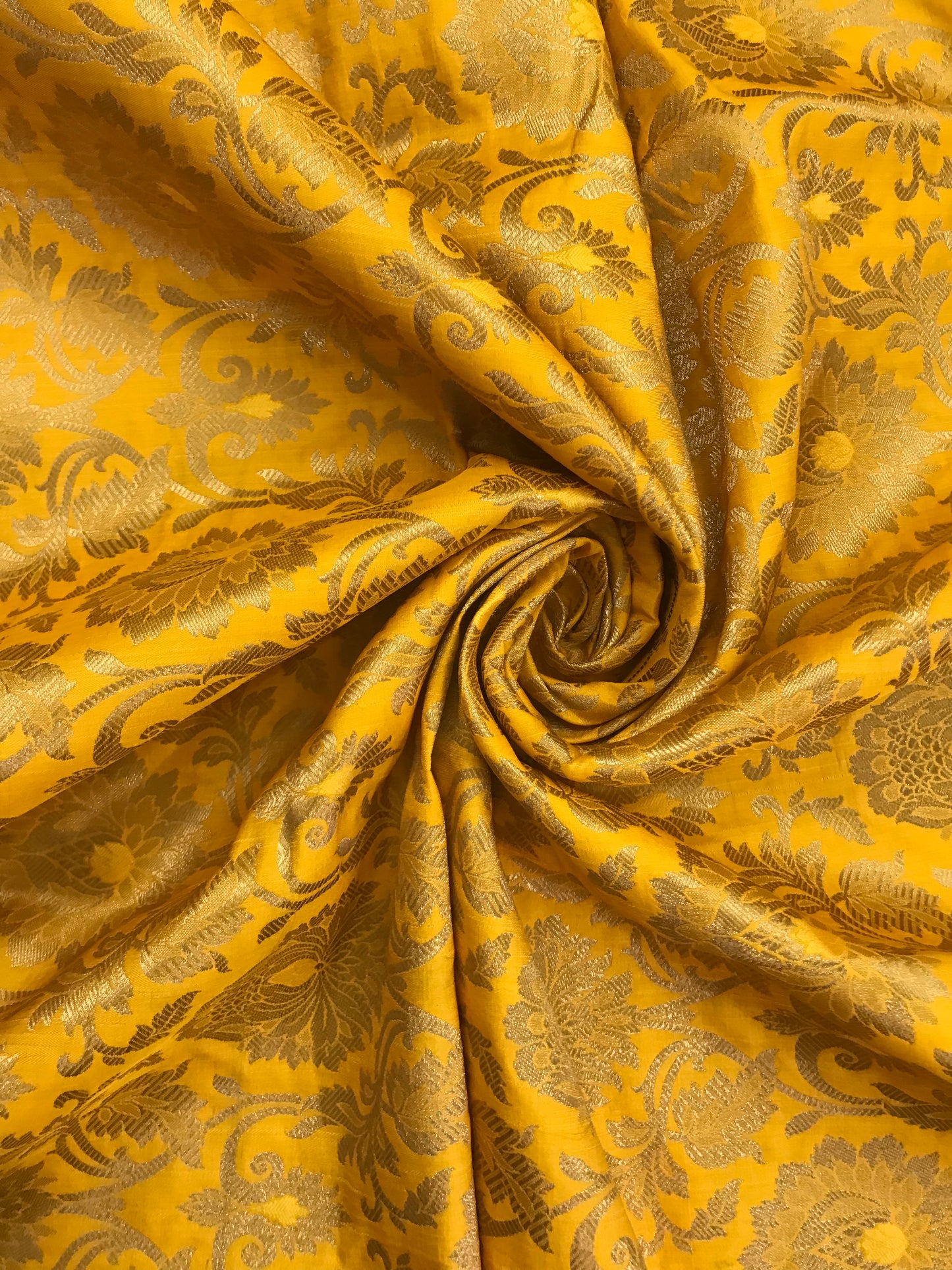 Indian Banarasi Brocade Fabric in Yellow and Gold color, Multiple lengths will come in the continuous Piece - NF306