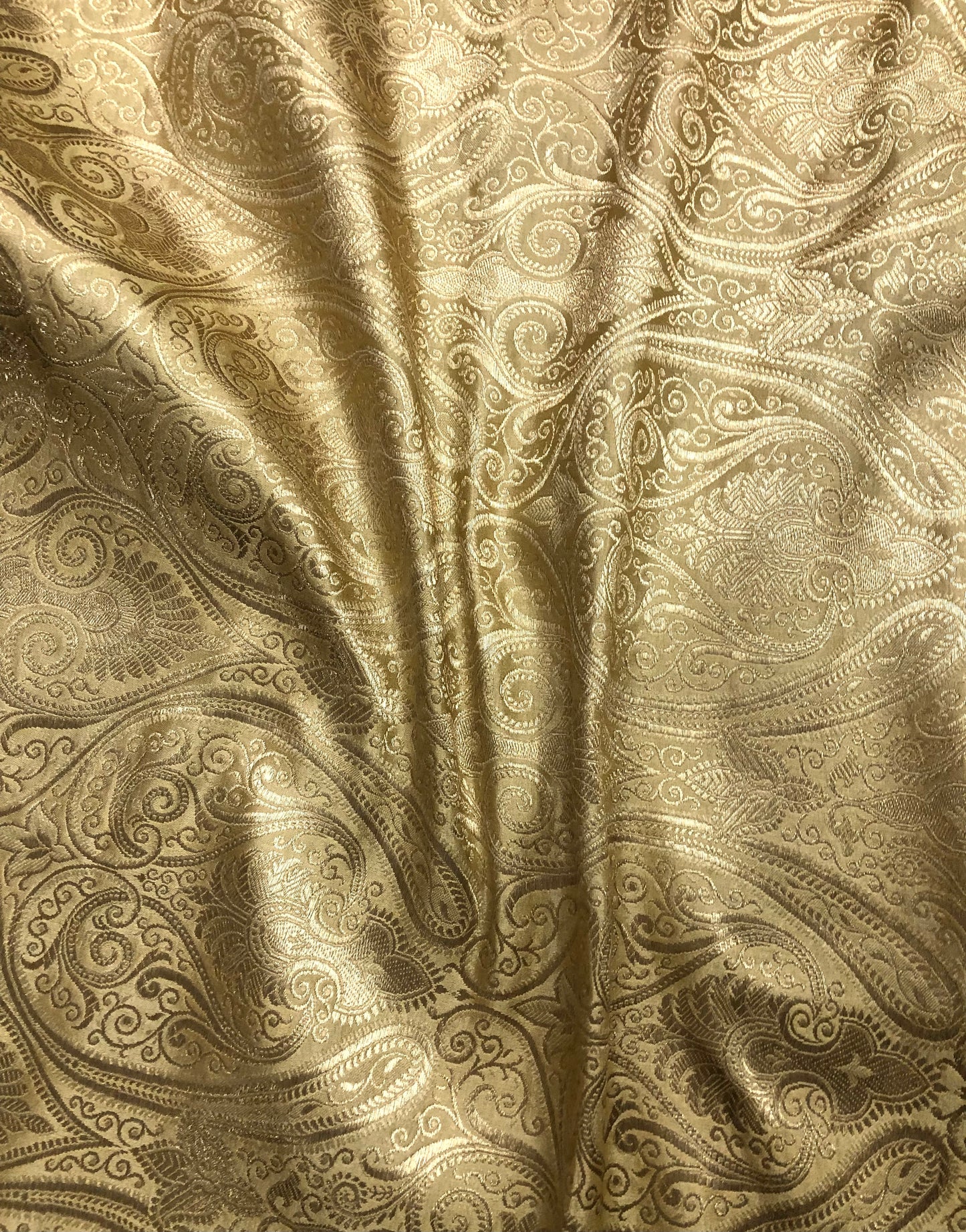 Indian Banarasi Brocade Fabric in Beige & Gold color, Multiple lengths will come in the continuous piece - NF947