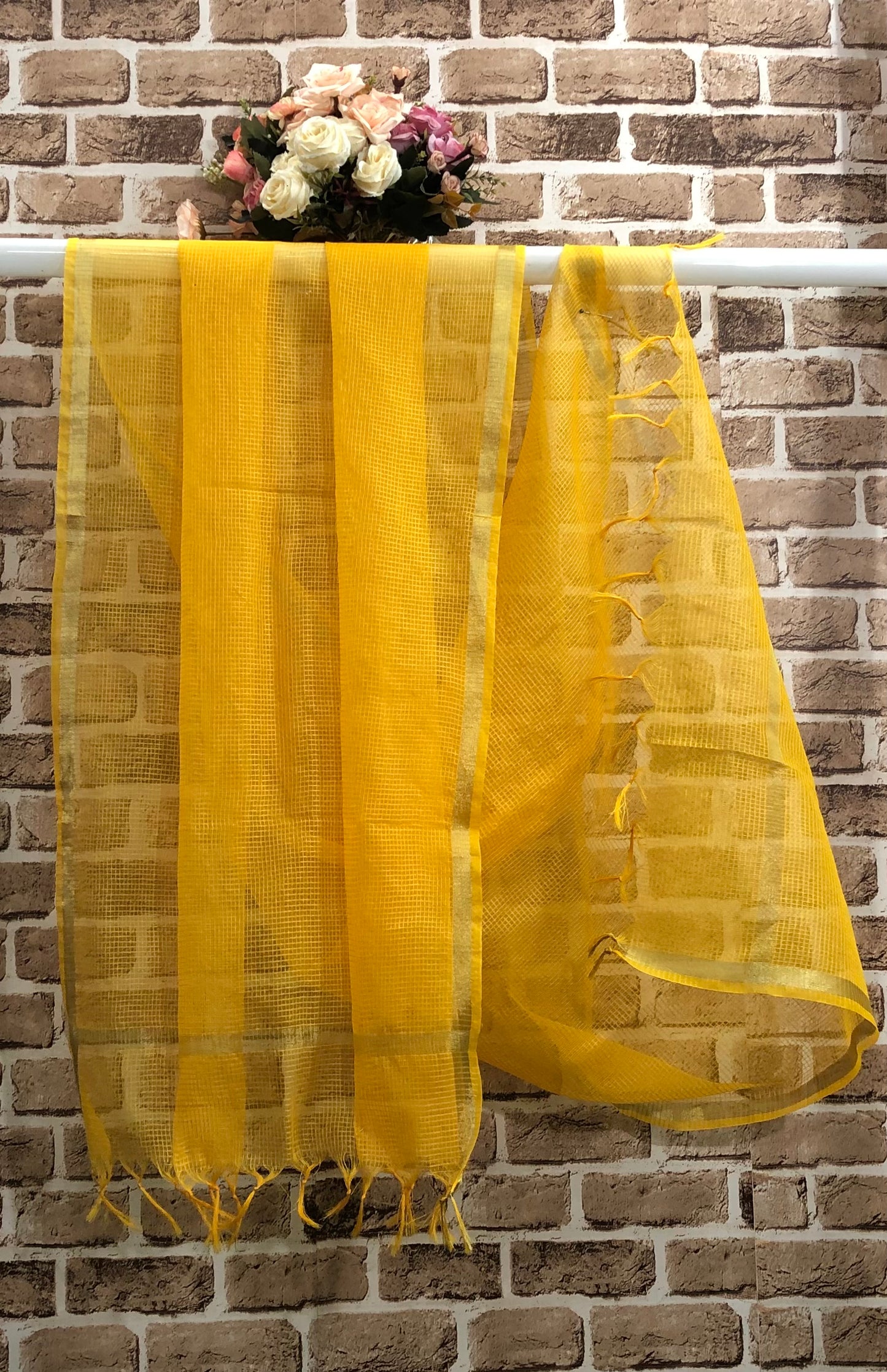 Yellow Chanderi Dupatta with Gold Border Stole for women, Bridal Fabric, Saree Drape, Abaya, Indian Fashion, Veil, Wedding Fabric DP014